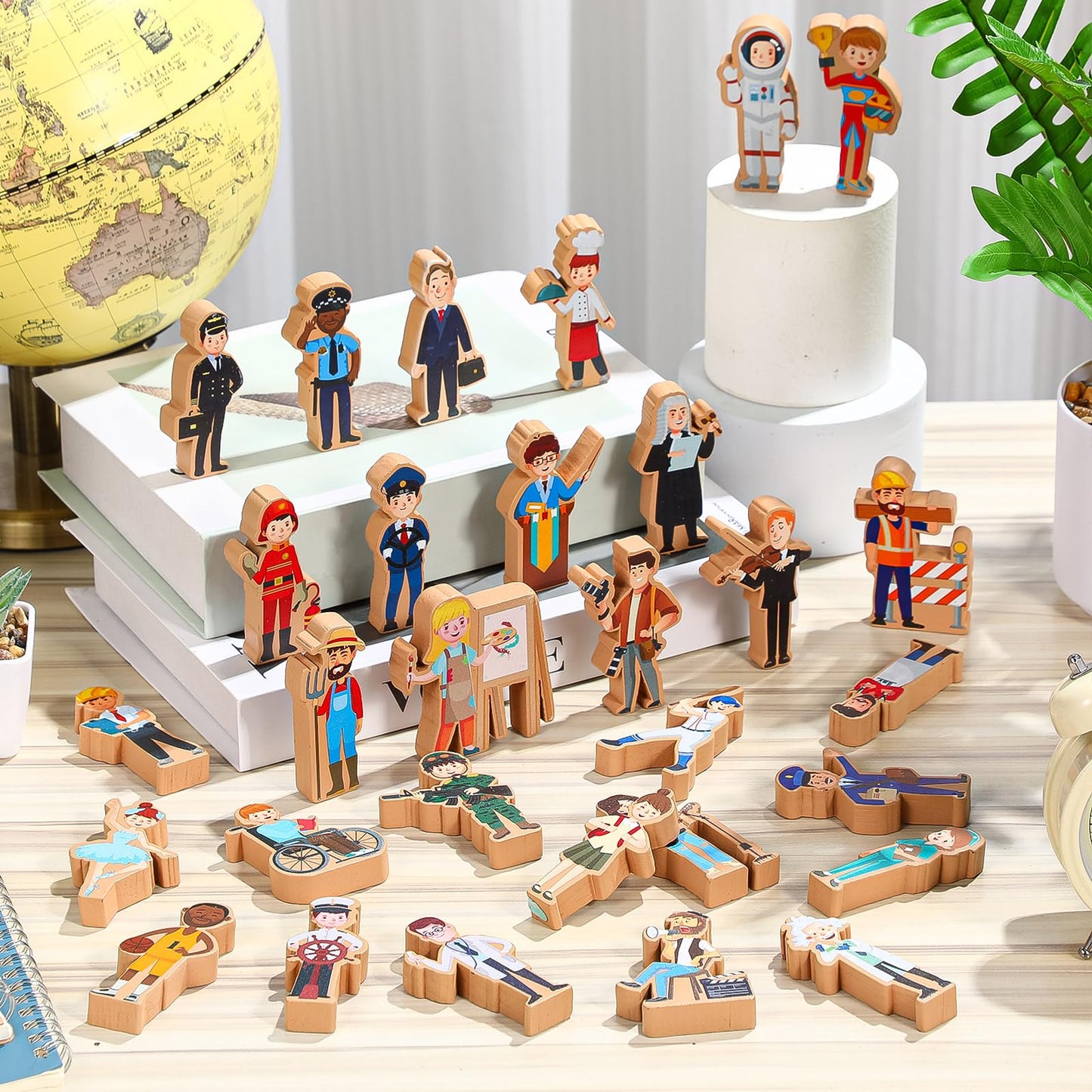 Blosssound Wooden Toys Set for Preschool Classroom - Multicultural Career People Blocks Educational Wooden Play for Kids Learning Toys Play Games Activity Supplies (30 Pcs,Community Helpers)