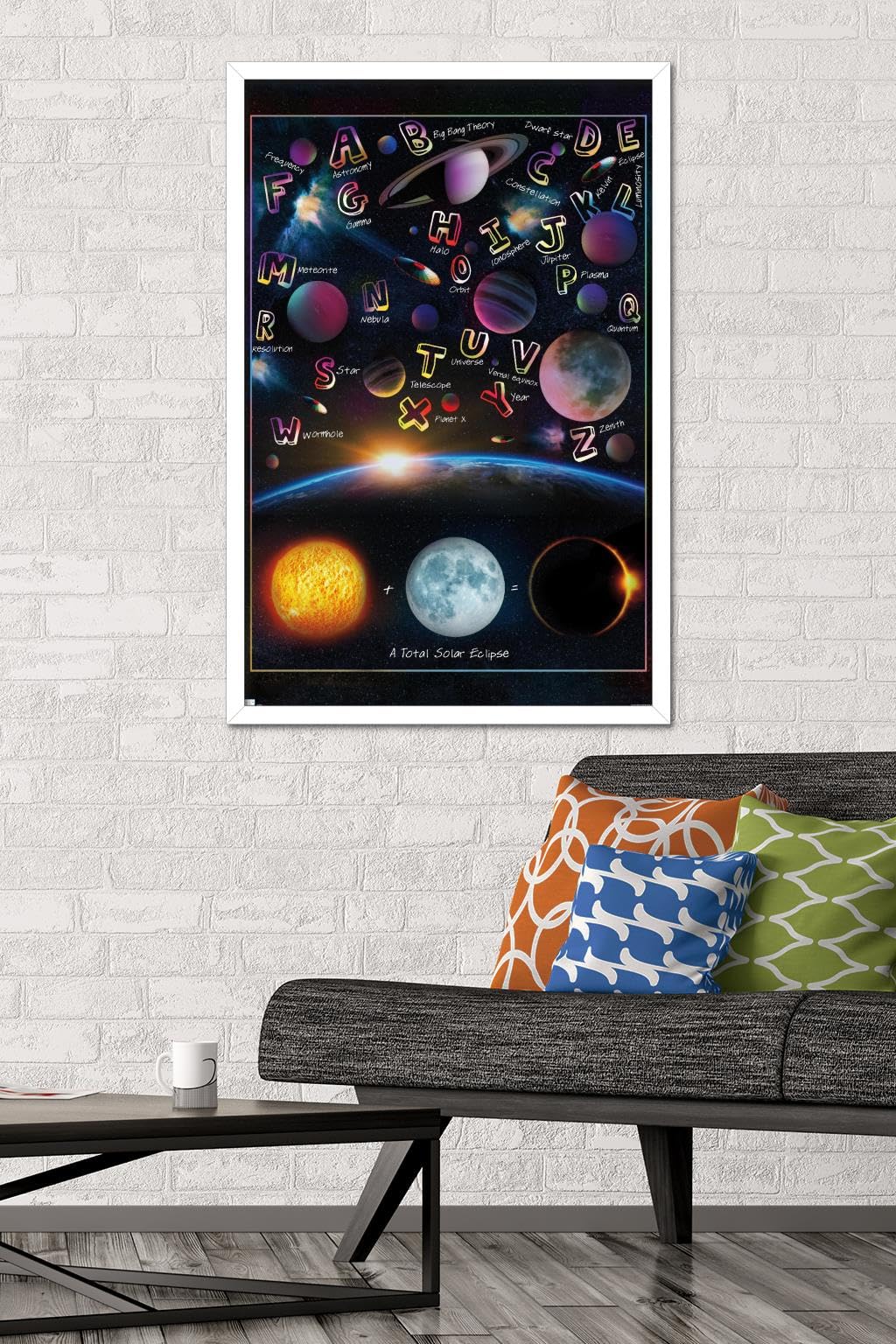 Trends International Ali Chris - The Solar System: Total Eclipse Letters Wall Poster, 34L x 22.4W, White Framed Version