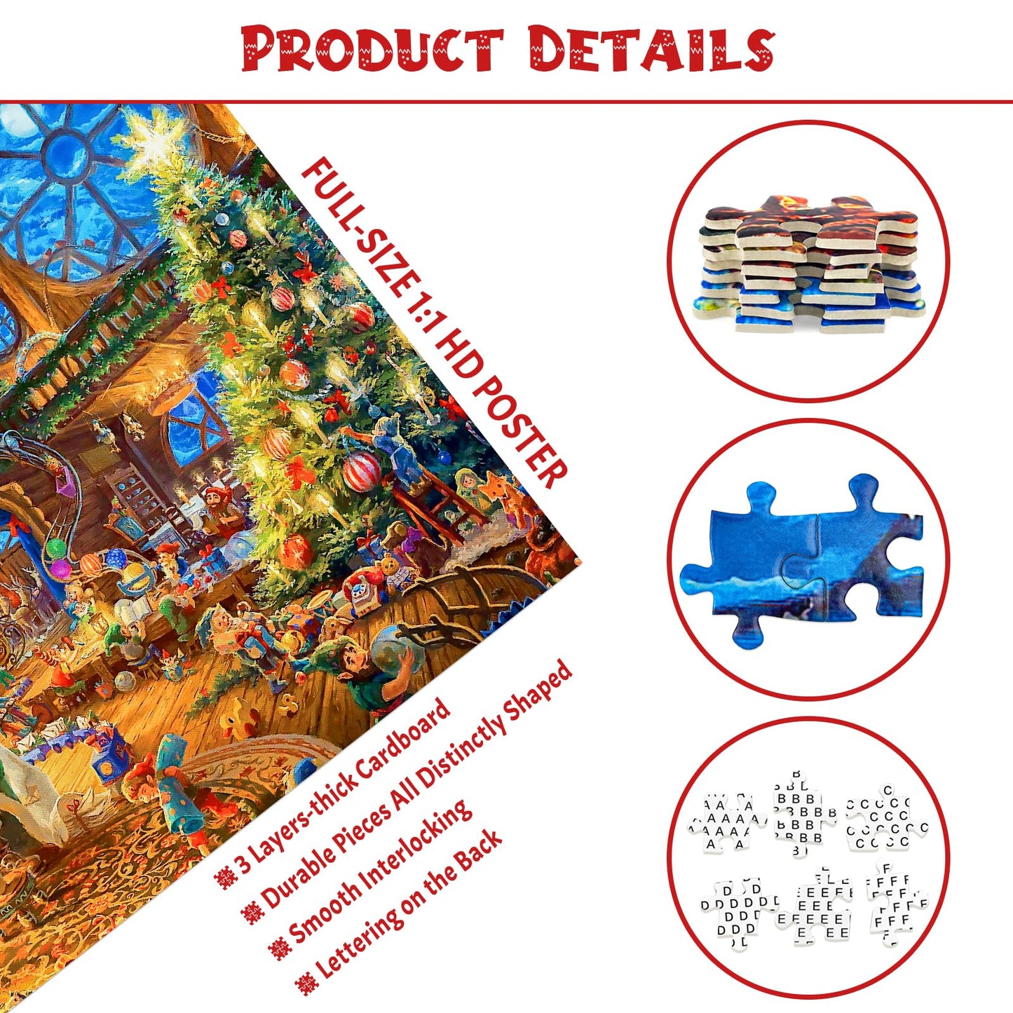 MBOQIU 1000 Piece Puzzle for Adults - Christmas Cabin Christmas Puzzle, Letters on Back, Santa Claus Christmas Vacation Jigsaw Puzzles, Challenging Puzzles for Teens Seniors - 27.6 x 19.7 inches
