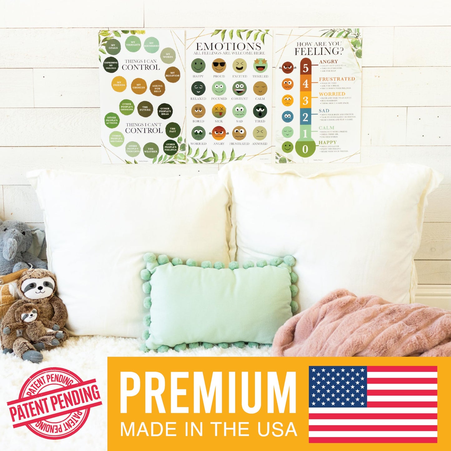 Hadley Designs Feelings Chart for Classroom Must Haves -Emotions Chart for Toddler Calm Down Corner Supplies,Feelings Wheel, Mental Health & Social Emotional Learning Posters, Greenery Classroom Decor