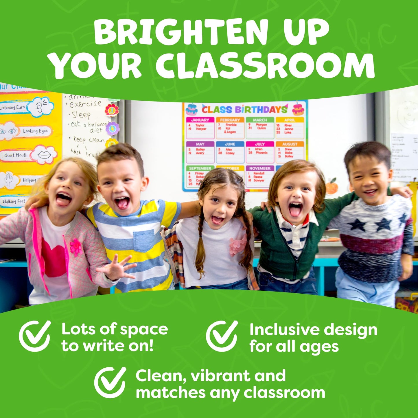 Momo & Nashi Happy Birthday Poster for Classroom 2pc - Back to School Supplies Classroom Birthday Chart Poster Bulletin Board Decorations for Teacher Elementary & Kindergarten
