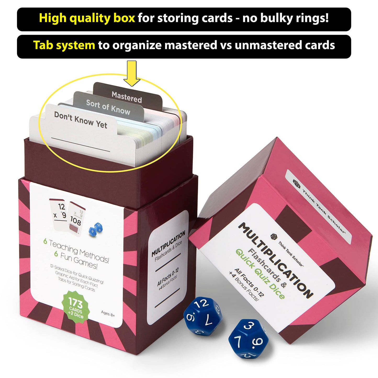 Award-Winning Math Flash Cards – 681 Addition, Subtraction, Multiplication & Division Facts (0–12) – 1 Fact & Visual Aid Per Card (Jumbo Size) 2 Dice, Games, Teaching Methods & Mastery Divider Tabs