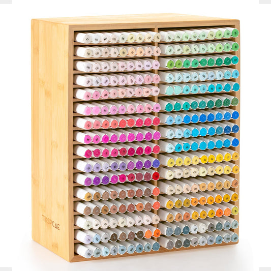 TIKSPCAE Marker Organizer for 288 Markers,Bamboo Wooden Desk Storage Organizer Rack,Markers Pens Pencils Art Brushes Storage Holder for Home Classroom Office Decor