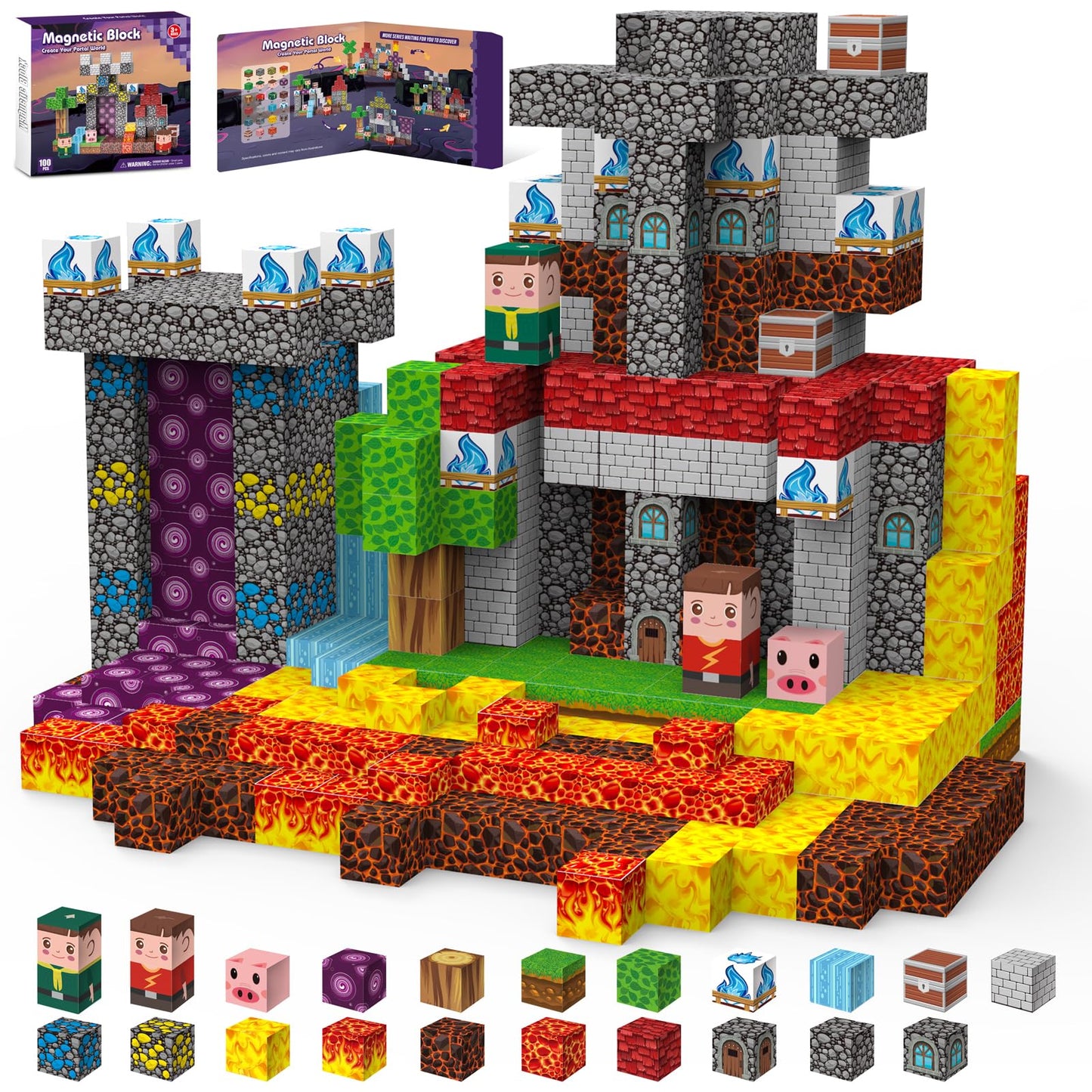 Gryxpox Magnetic Blocks, Magnetic Building Blocks 100pcs, Magnetic Blocks for Kids Ages 4-8, Magnetic Cubes STEM Sensory Toys for Ages 3+ Toddlers Boys & Girls–Christmas Birthday Party Kids Gifts