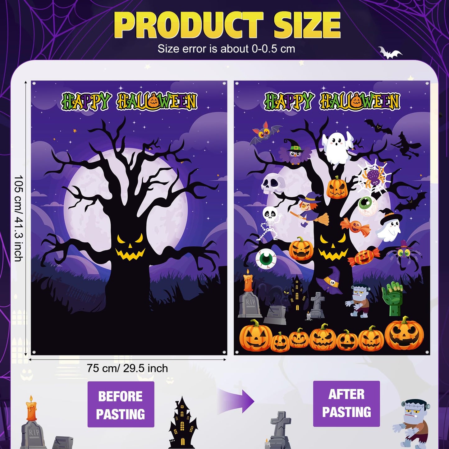 MiniInflat Halloween Felt Board 3.4FT 36 Pcs Happy Halloween Felt Story Board Dead Tree DIY Craft Project Scary Pumpkin Ghost Hanging Ornament Decor Storytelling for Trick or Treat Gift (36, Tree)