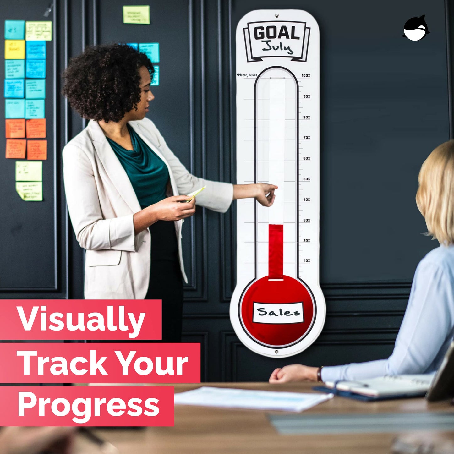 Fundraising Thermometer Chart Goal Tracker | Dry Erase Goal Setting Wall Mounted Thermometer | Giant Sales Goal Board with Pull-Through Ribbon Progress Tracker (46” x 12”) by ORCA