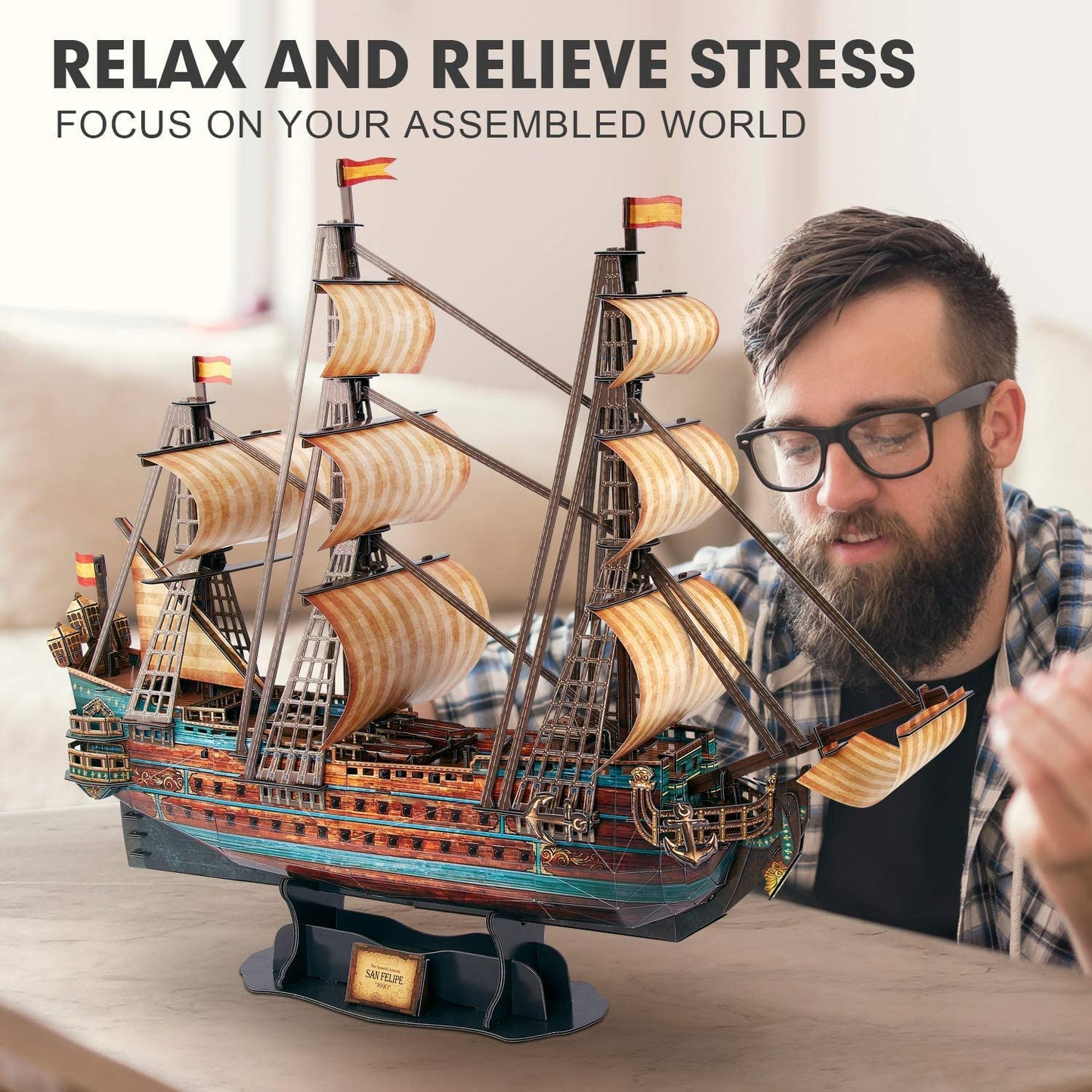 CubicFun 843659803 Boat San Felipe 1960, Spanish Ship, 3D Puzzle, Model Kit for Adults and Children, 248 Pieces, 240 min Assembly, Le