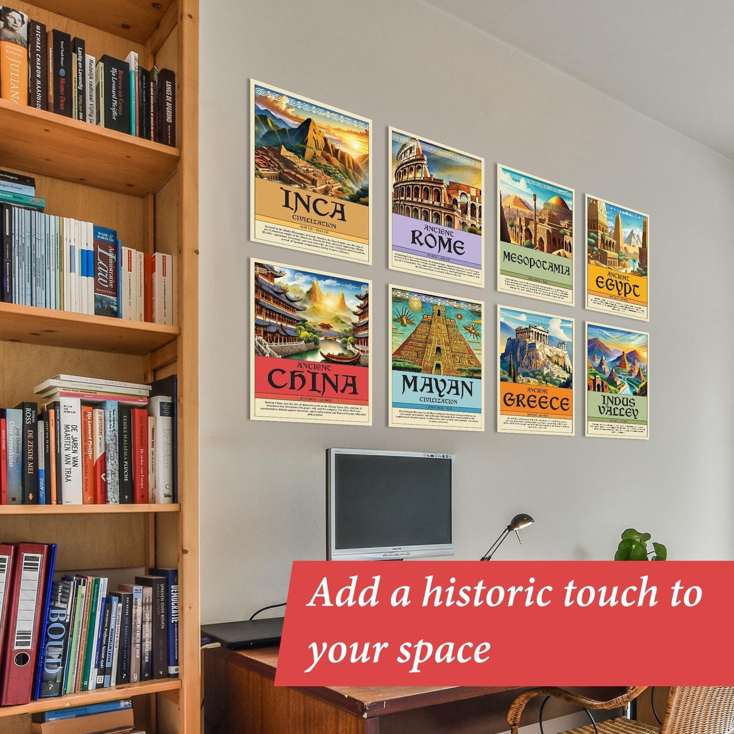 Wallbuddy Ancient Civilization Educational Posters Set of 8 | Social Studies Classroom Learning Materials | Ancient History Posters Unframed Wall Art Prints | Around The World Decorations (12x16)