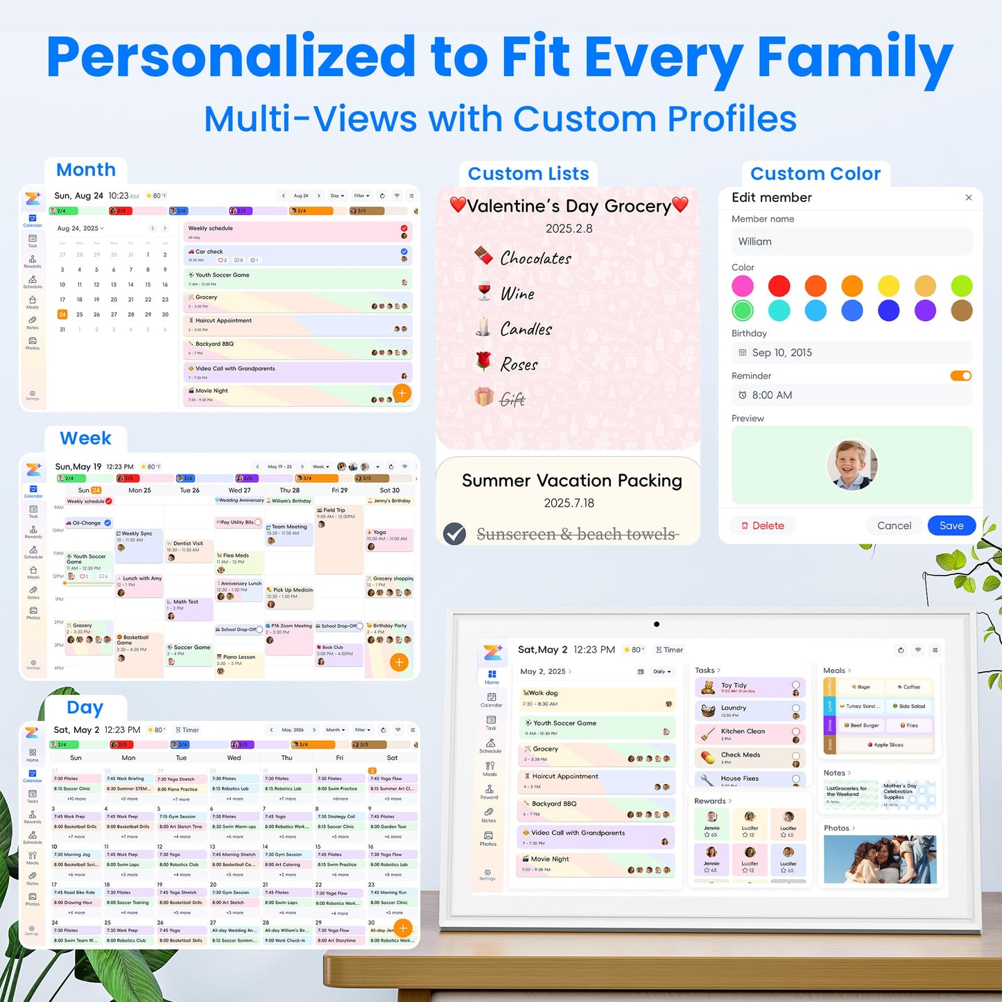 15.6" Smart Digital Calendar, Touchscreen Family Planner, No Subscription Required, 32GB, Multi-User Sync, Wall/Desk Mountable with Magnetic Accessories, Gifts for Mom Dad