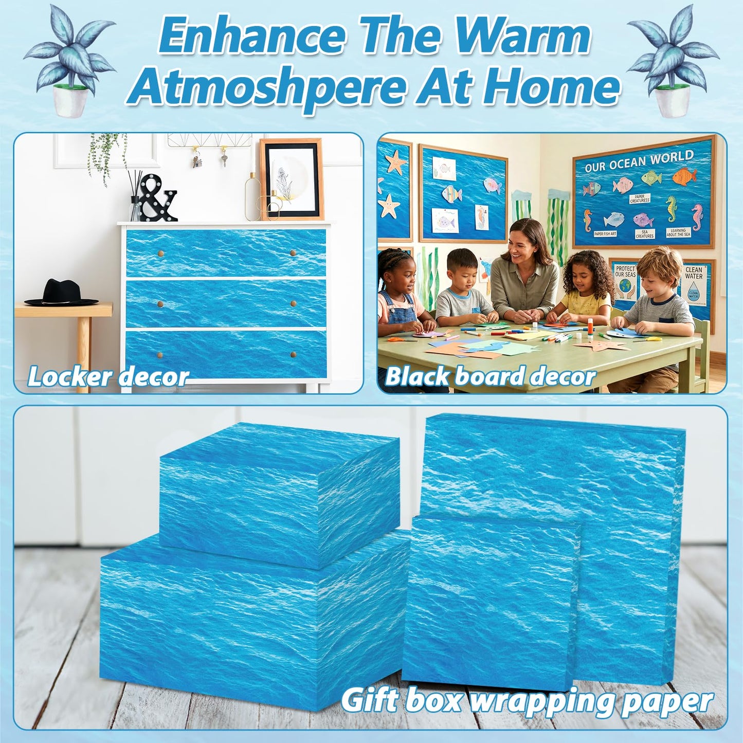 Qyeahkj Ocean Waves Bulletin Board Paper Roll Sea Bulletin Board Background Paper Back to School Classroom Decor Poster for Art Craft DIY Projects Home Office Classroom Party Supplies 17.7in x 20ft