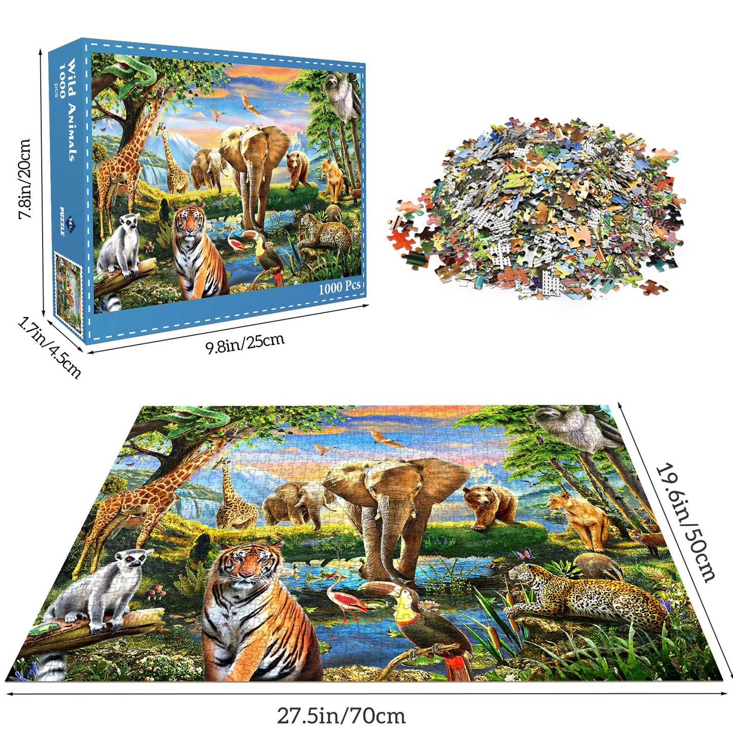 1000 Pieces Puzzles for Adults, Animal World Jigsaw Puzzle Challenging Night Game, Interlock Perfectly No Dust, for House Decoration, Birthday Party Holiday