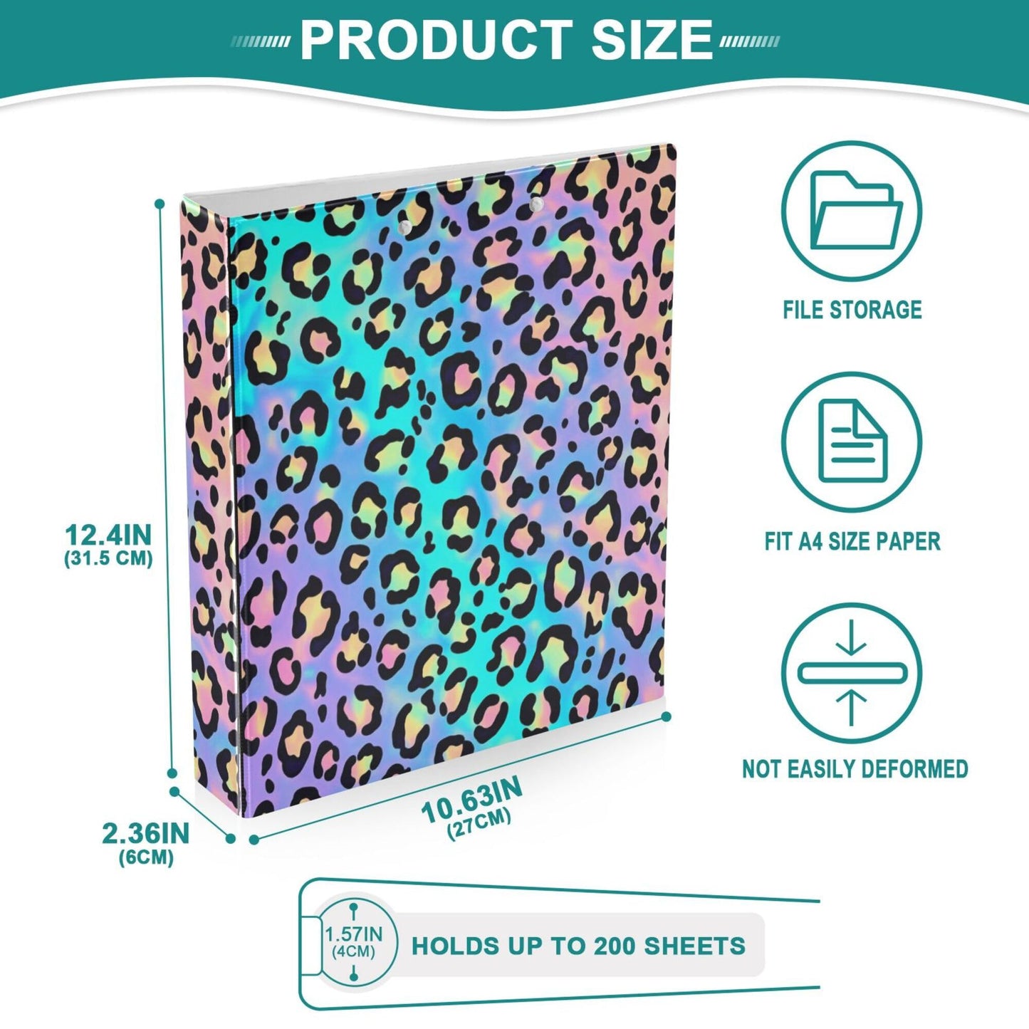 Colorful Cheetah Round Ring Binders 1.5 Inch Leopard Purple 3 Ring Clipboard Binder for Office School Work Supplies File Folder 200 Sheet Capacity