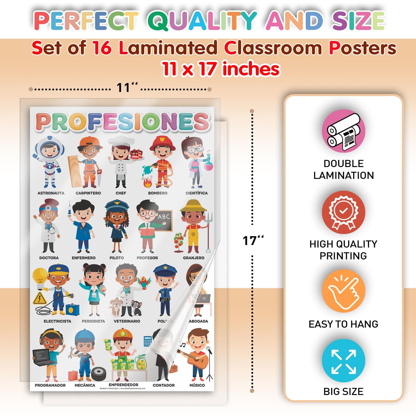 DeeDee's Workshop 16 Spanish Classroom Posters vol. 2, Spanish Learning for Kids, Spanish Classroom Decorations