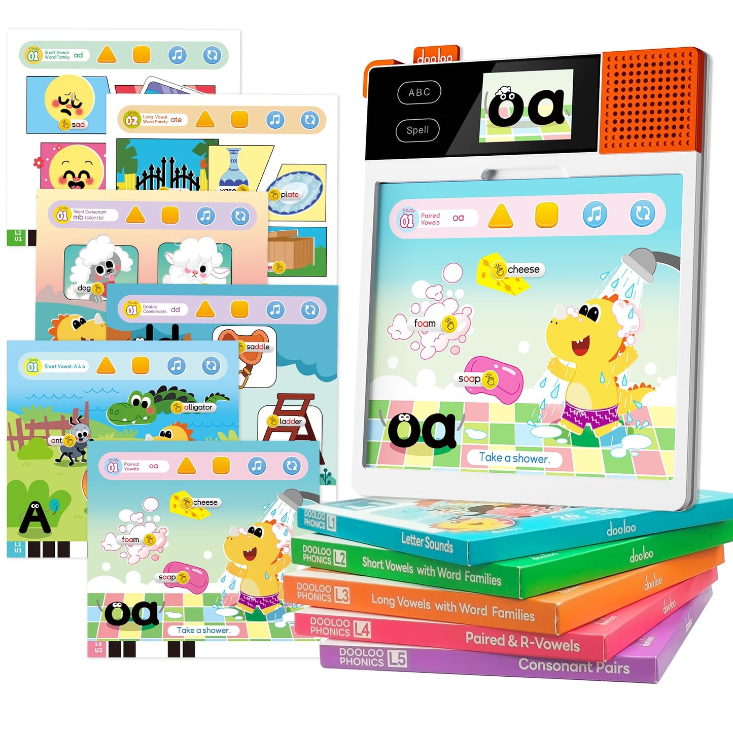 Dooloo Learn to Read & Spell Phonics Pad, Interactive Electronic Learning Pad with 242 Sound Pages Card, Fun Learning Activities for Kids 3-10 Years Old
