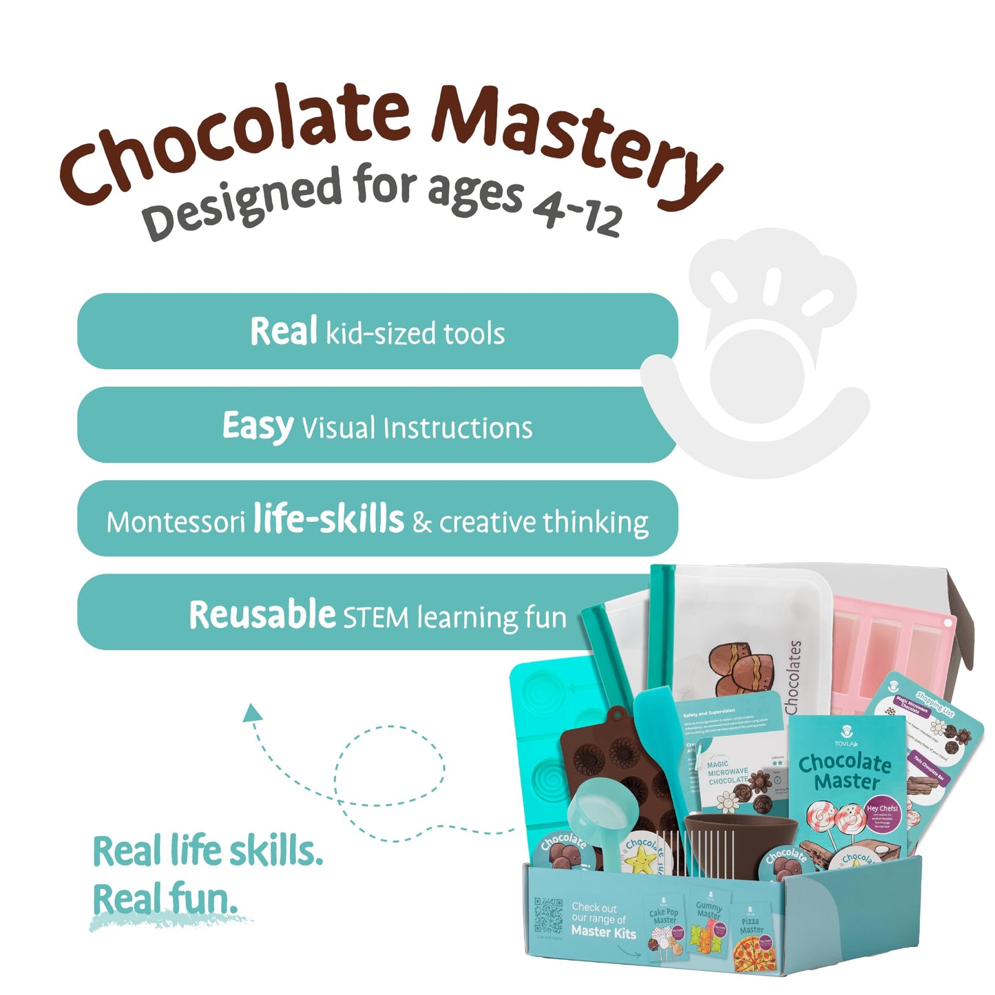 Tovla Jr. Real Chocolate Making Kit for Kids | Learn to Cook with Real Tools | Educational STEM Gift Set Ages 4+ | DIY Chocolate Activity with Visual Recipes for Boys & Girls