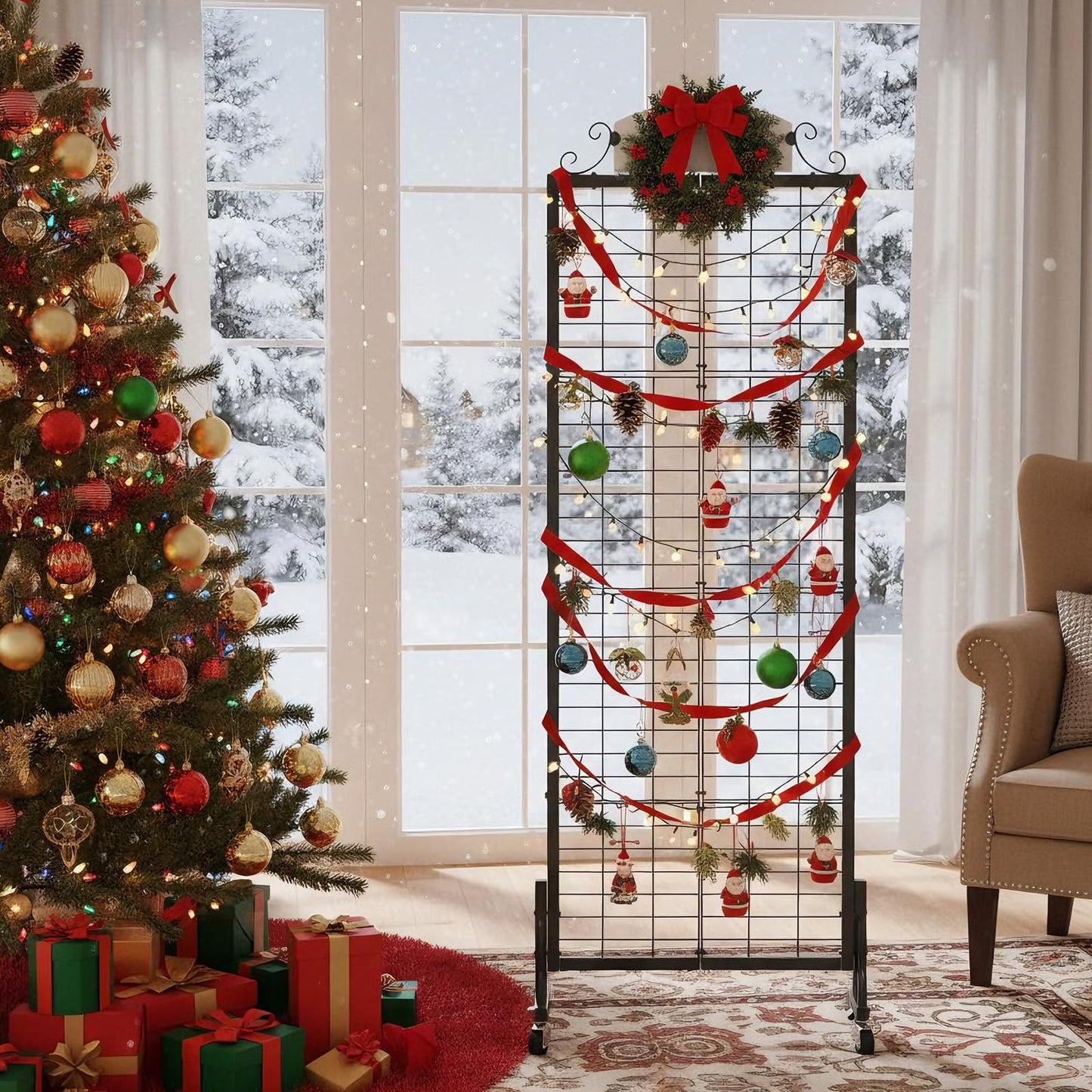 Urban Deco Grid Wall Panel Display Stand, 2.2' x 6.2' FT Gridwall Panel with Extra 8 Hooks, Craft Show Display Rack Black Metal Grids Standing Wire Rack for Retail Merchandise