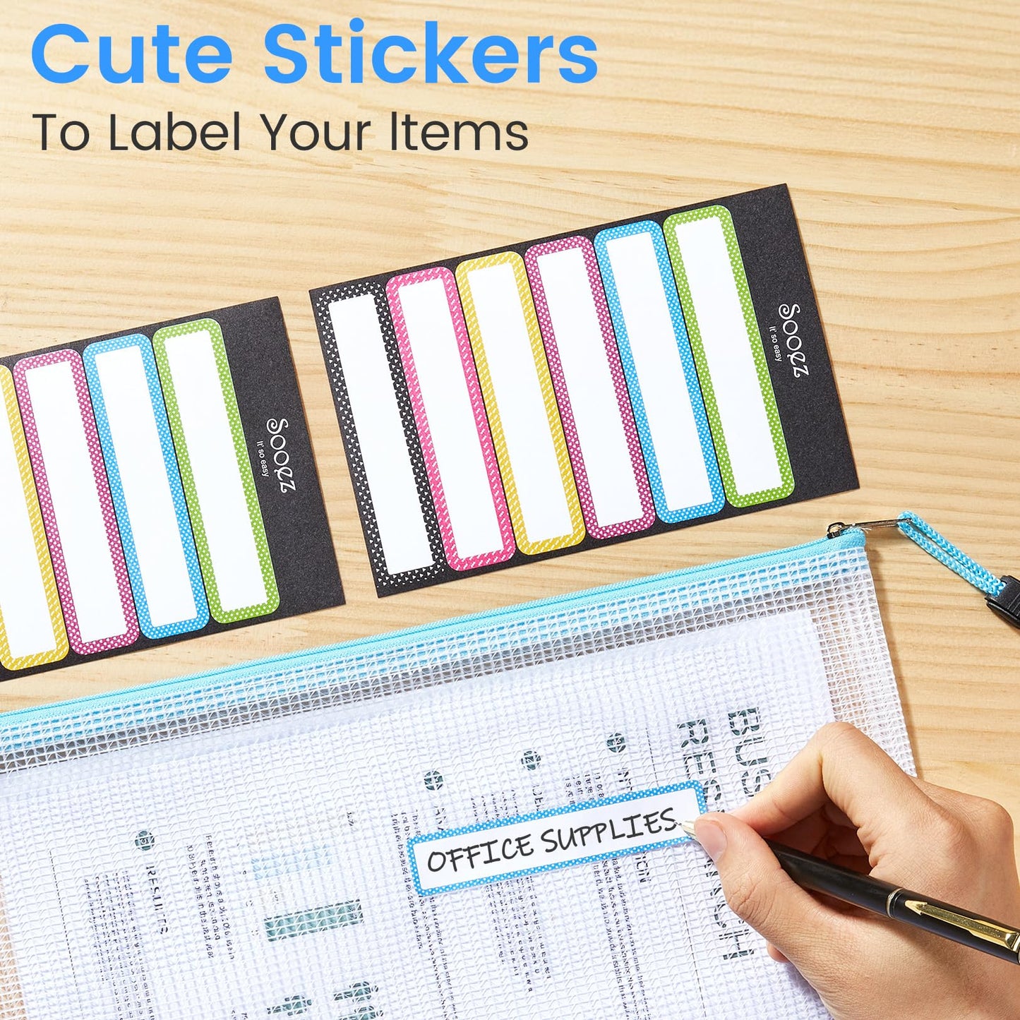 Sooez 24 Pack Mesh Zipper Pouch with Sticky Labels, A4 Mesh Bags, Sturdy Letter Size File Folders Organizer, Office School Classroom Teacher Supplies, Toy Storage Bag Board Game Puzzles Organization