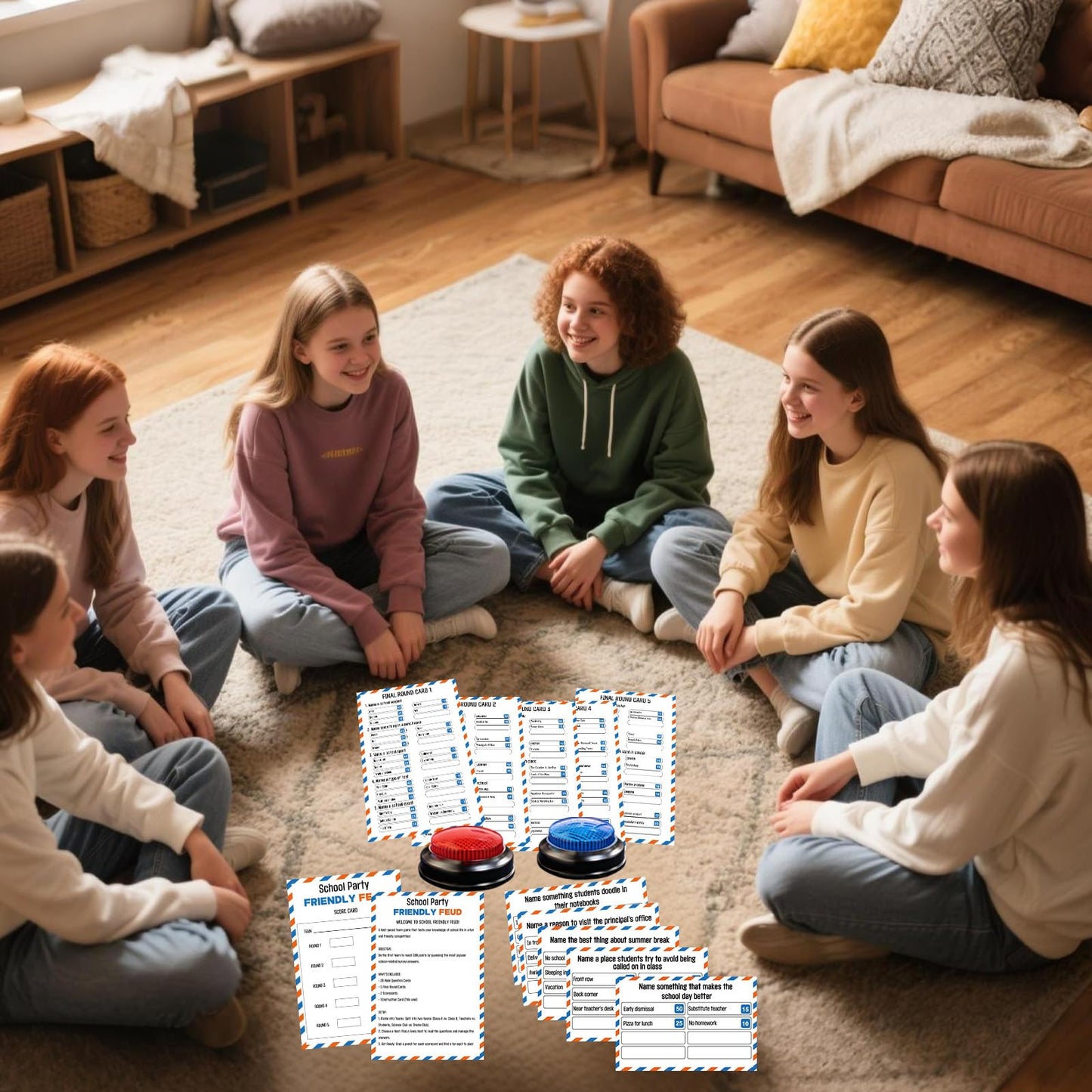 IIDEA School Party Friendly Feud Game with 2 Answer Buzzers, Graduation Team Building Class Reunion Feud Cards for School Game Night Fun Trivia Quiz for Students Teachers Groups Holiday Gatherings
