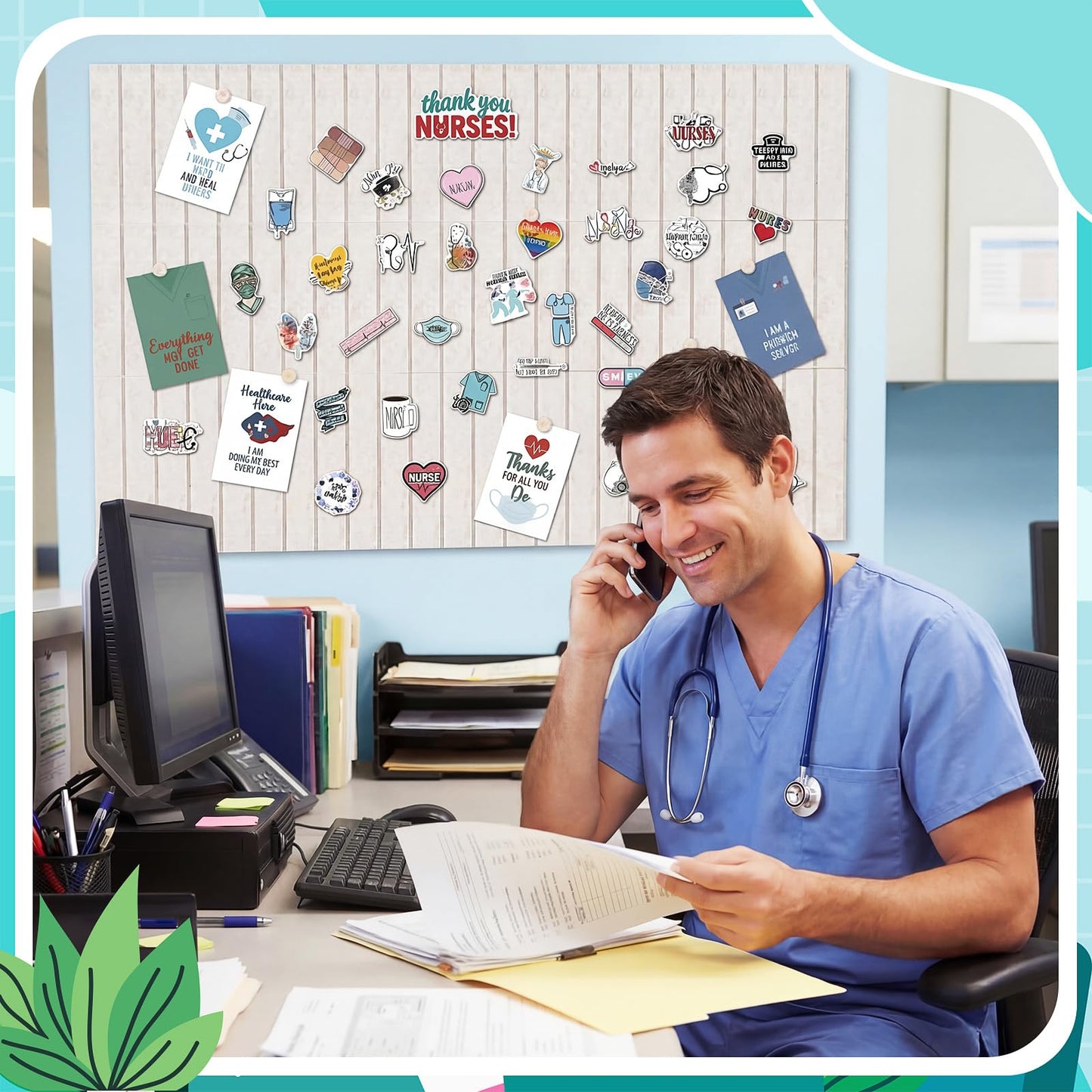 Nuanchu Nurse Week Decorations Kit for Hospital & Graduation 612 PCS Appreciation Felt Bulletin Board, Nurse Thank You Cards, Stickers & Pushpins Party & Appreciation Wall Display, 47.2" x 35.4"