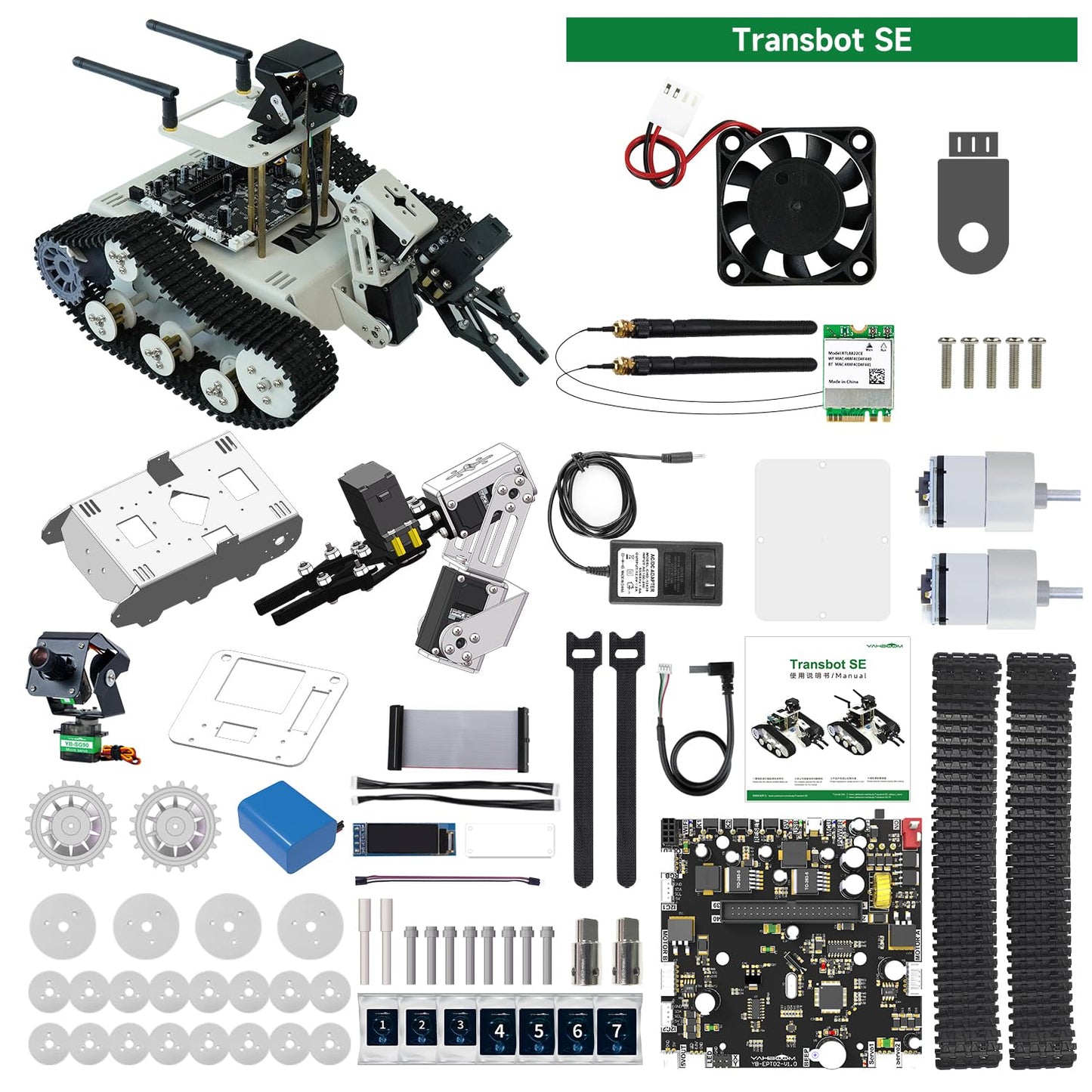 Yahboom DIY Programmable Project ROS Starter Tank Chassis Robot with AI Camera for Jetson Nano B01 Recognition Tracking OpenCV MediaPipe (Transbot-SE Without Nano)
