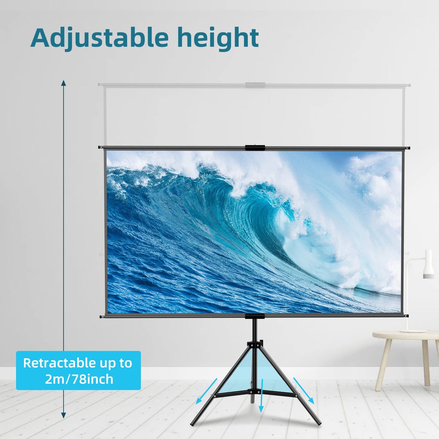 lejiada 60 Inch Portable Projector Screen with Tripod Stand, Compact Mobile Projection Screen for Small Spaces, Height Adjustable and Wrinkle-Free for Indoor Outdoor Camping and Office Use