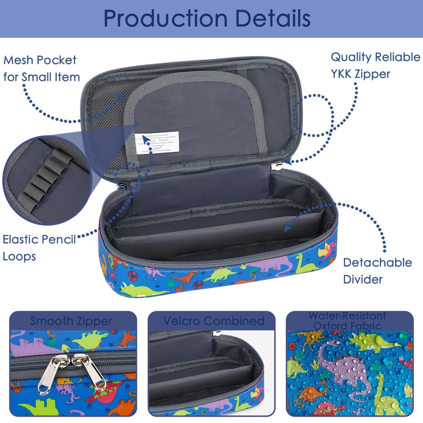 FlowFly Large Capacity Pencil Case for Kids, Boys & Girls – Zippered Multi-Functional Pen Pouch, Soft & Portable Pencil Bag for School, Teens, Students, Dinosaur