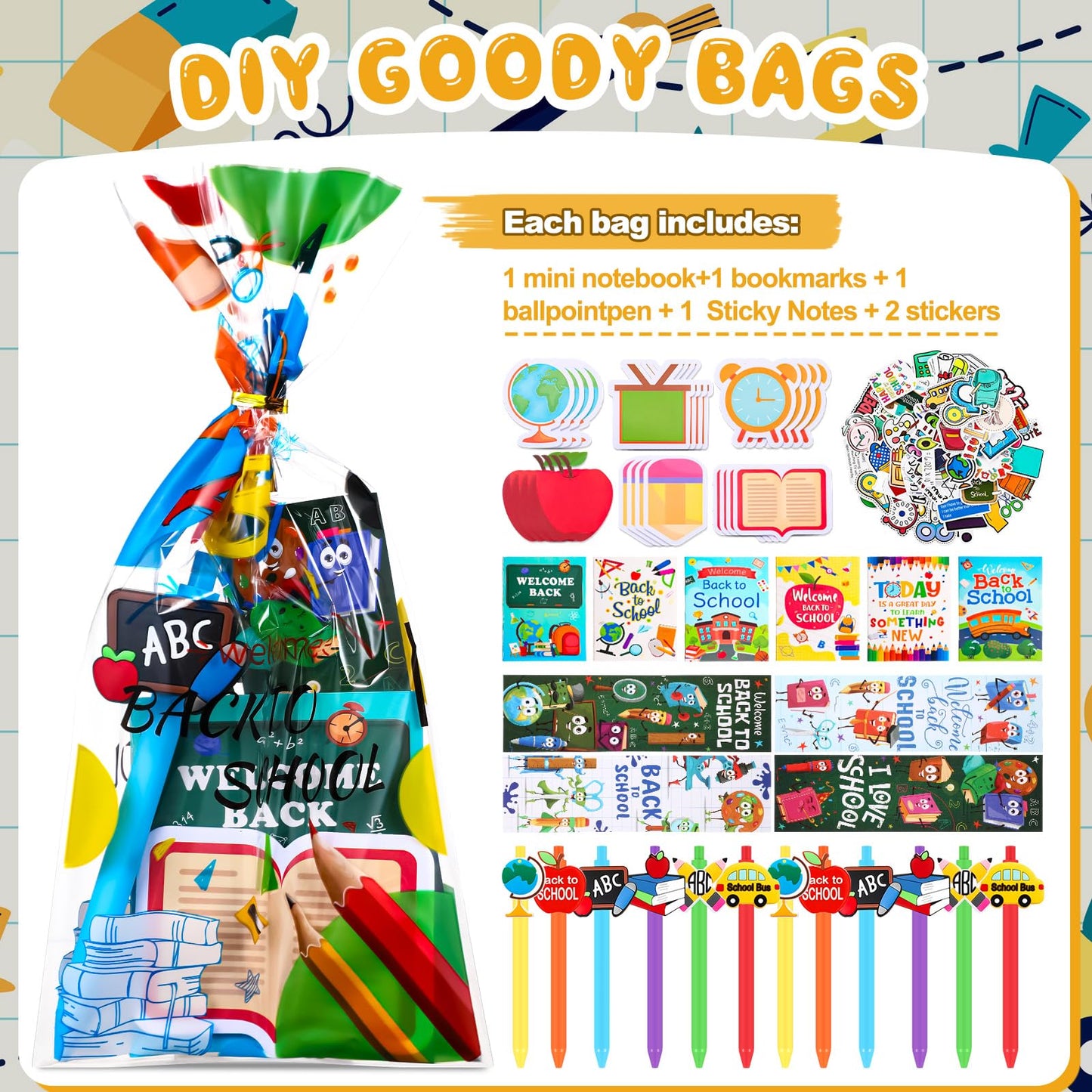 Saypacck 194 Pcs Back to School Stationery Set for Students First Day of School Essentials Includes Gift Bags Notebook Sticker Ballpoint Pen Bookmark for Classroom Gifts Rewards Prize Favors Supplies