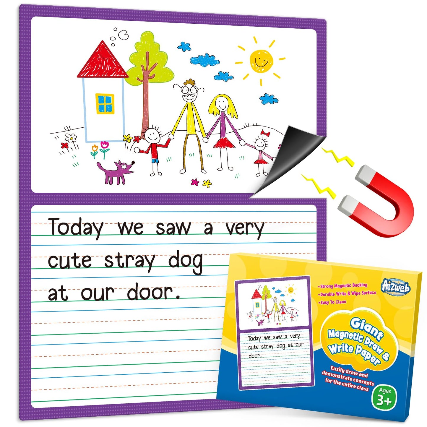 Aizweb Giant Magnetic Draw & Write Paper,Dry Erase Handwriting Lined for Classroom Whiteboard Accessories, Writing Chart Paper Teacher Must Have Homeschool Teaching Supplies,Teacher Essential