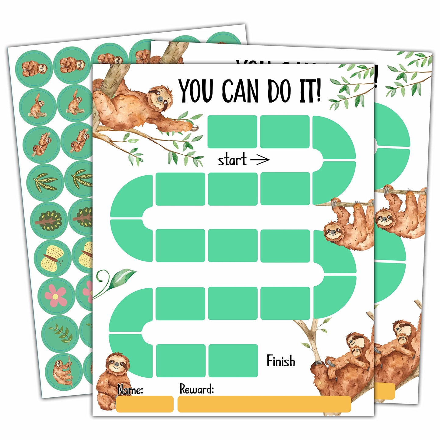 20 Sloth Reward Chart with 432 Round Stickers, Incentive Behavior Chart for Kids at Home Classroom, Kids Routine Daily Chore Sticker Chart-B04