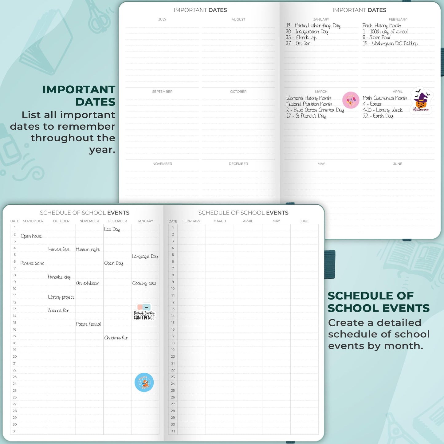 Clever Fox Teacher Planner – School Year Planner with Calendars & Lesson Plans – Teacher Plan Book for Classroom & Homeschool Organization - Undated, 7x10″, Hardcover (Aquamarine)