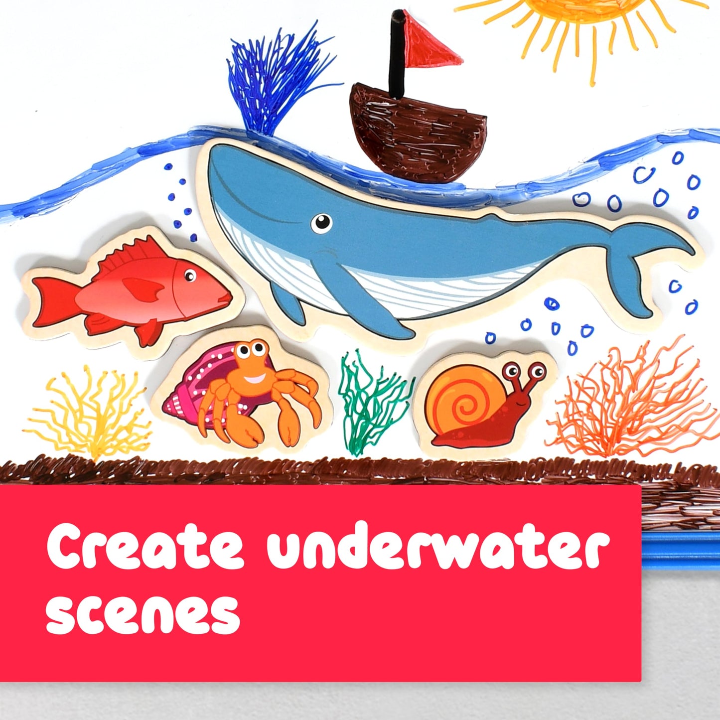 Spark & Wow Wooden Magnets | Sea Life | Magnets for Kids Ages 2+ Open-Ended Play | Adhere to Fridges, Whiteboards and More