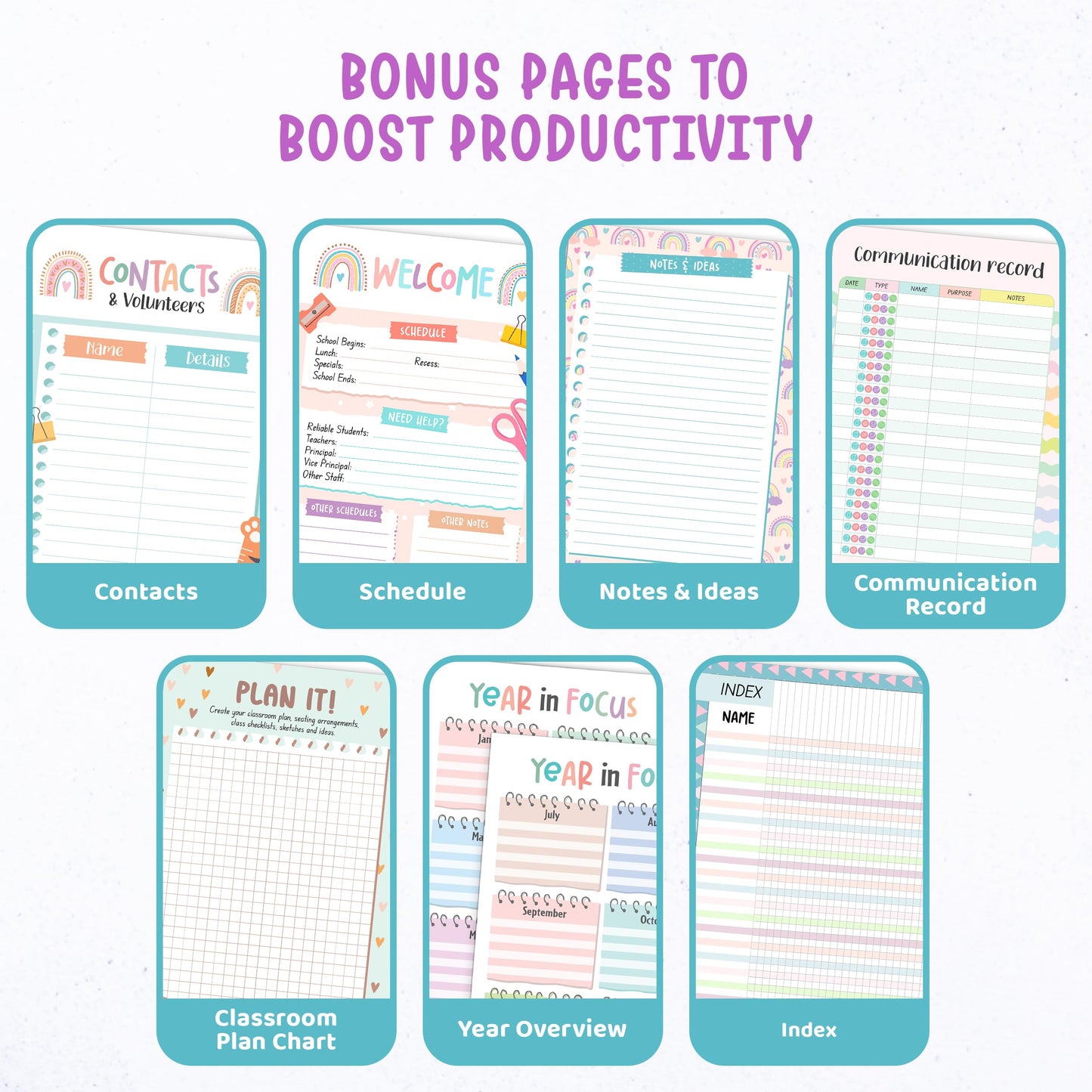 Decorably 12 Months Weekly and Monthly Undated Teacher Planner, 8.5x11inch Spring-Bound with Contacts, Schedule Page, Bookmark & Stickers for Plan Logs, & Classroom Planning, Academic Year Notebook
