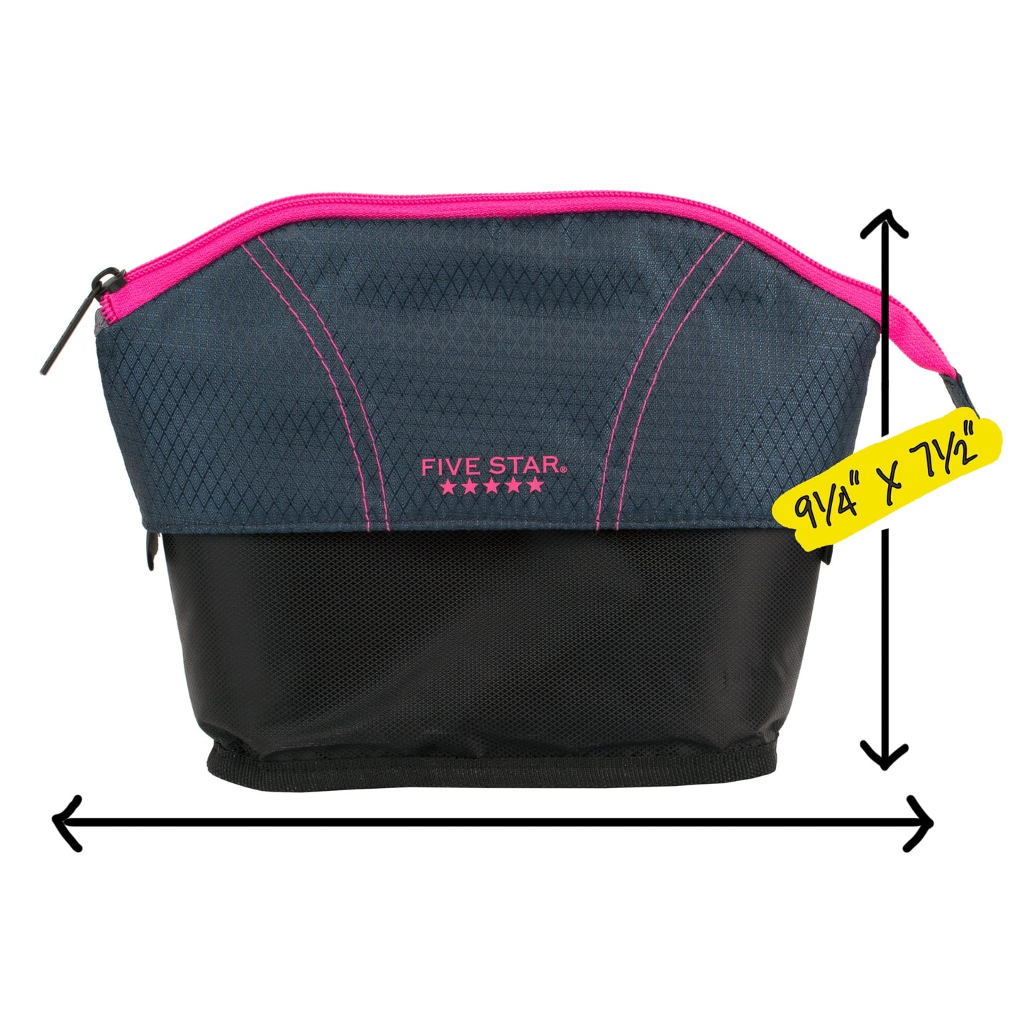 Five Star Pencil Pouch, Pen Case, Quick View Expandable Zipper Pouch, Storage Organizer for School Supplies Earbuds Chargers Cables Makeup, Navy/Pink (507610B-ECM)