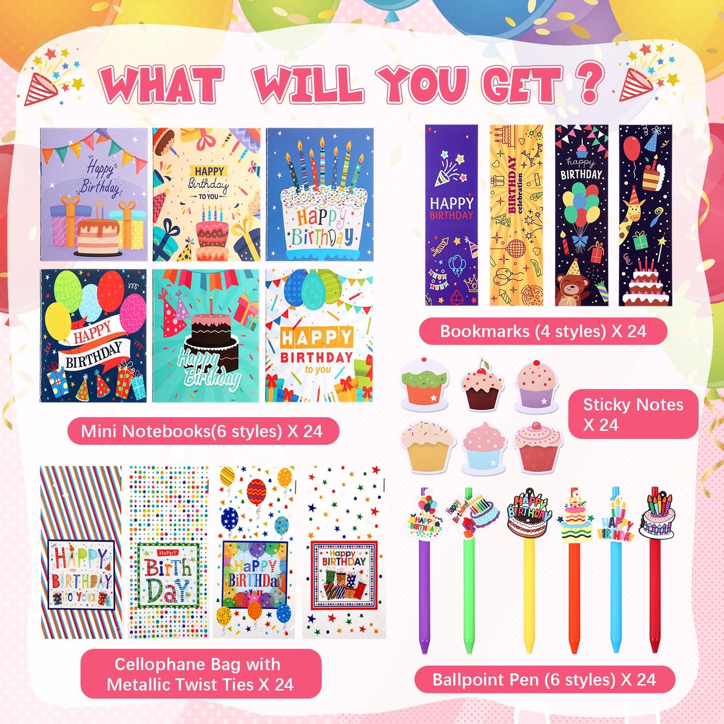 Saypacck 194 Pcs Birthday Return Gifts Birthday Classroom Stationery Party Favors Includes Notebook Ballpoint Pen Bookmark Sticky Notes Goodie Bag Stuffers Gifts School Student Rewards Prize
