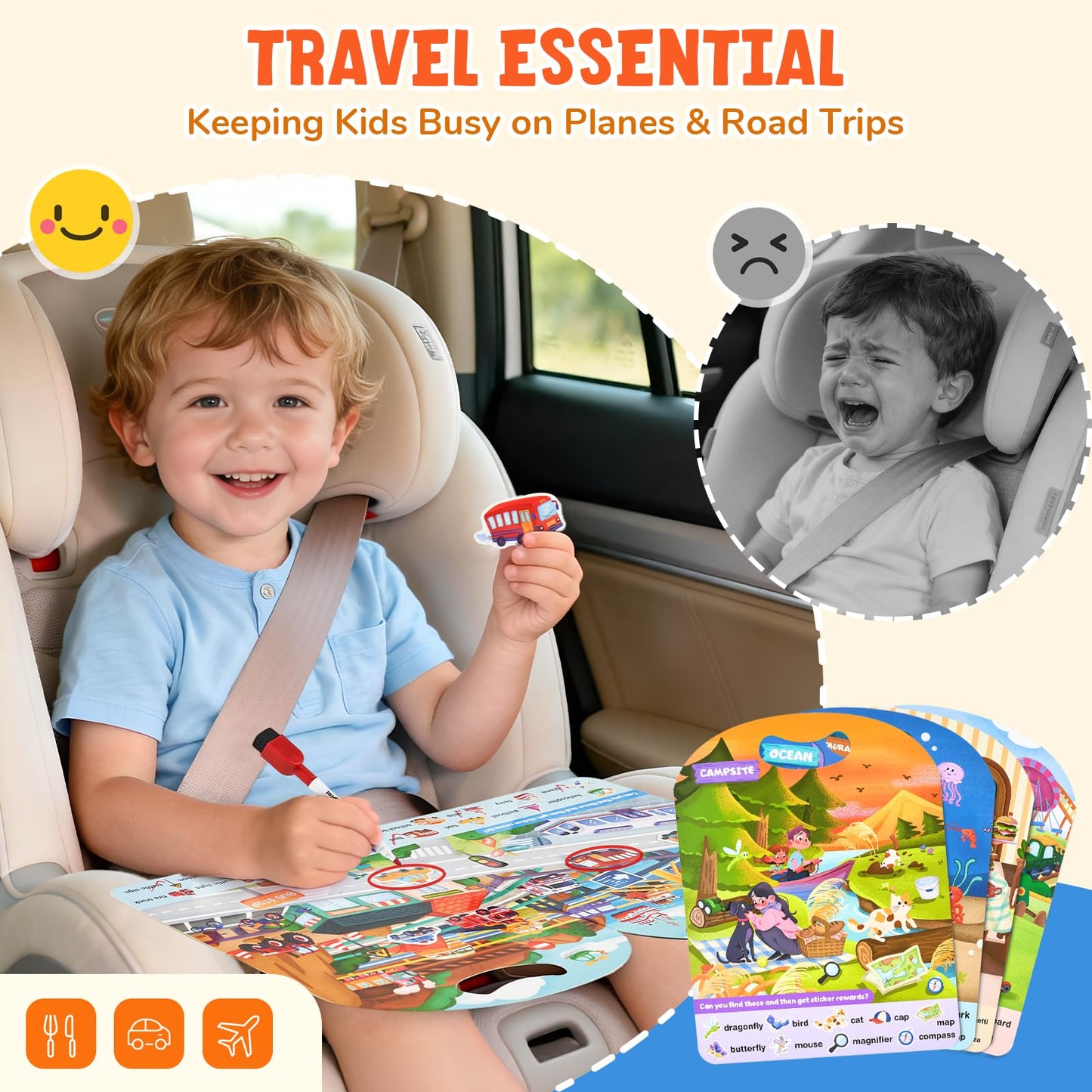 JoyCat Reusable Sticker Book Set (4-Pack), Kids Sticker Activity Books, 120+ Stickers for Toddlers, Travel Toys for Car Airplane Road Trips, Preschool Educational Learning Gifts for Boys Girls