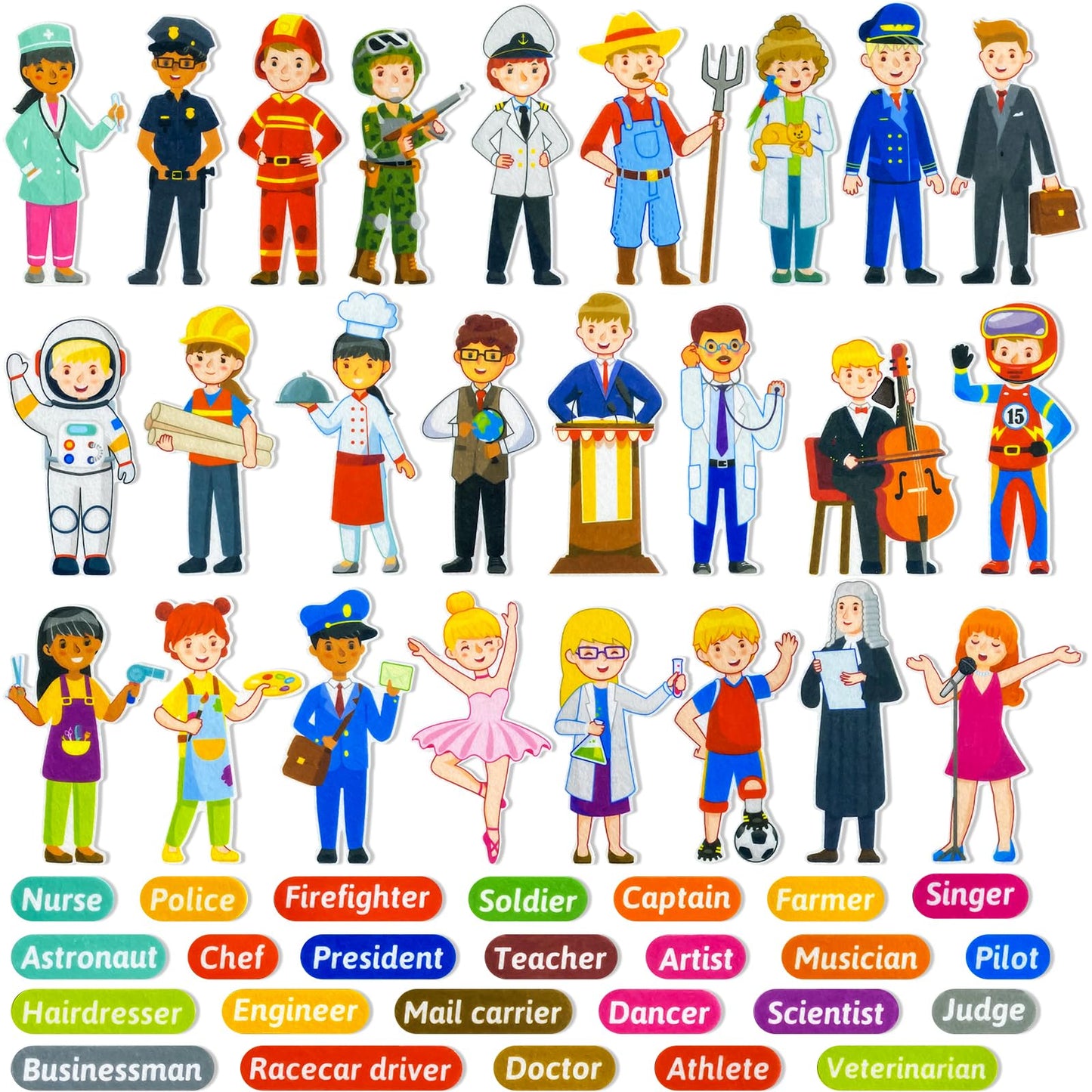 PENGFULL Felt Career Image Dress-Up Learning Pieces,50 Felt Flannel Board Pieces,Career Community Helpers Learning for Toddlers,for Kindergarten,Preschool,Toddlers