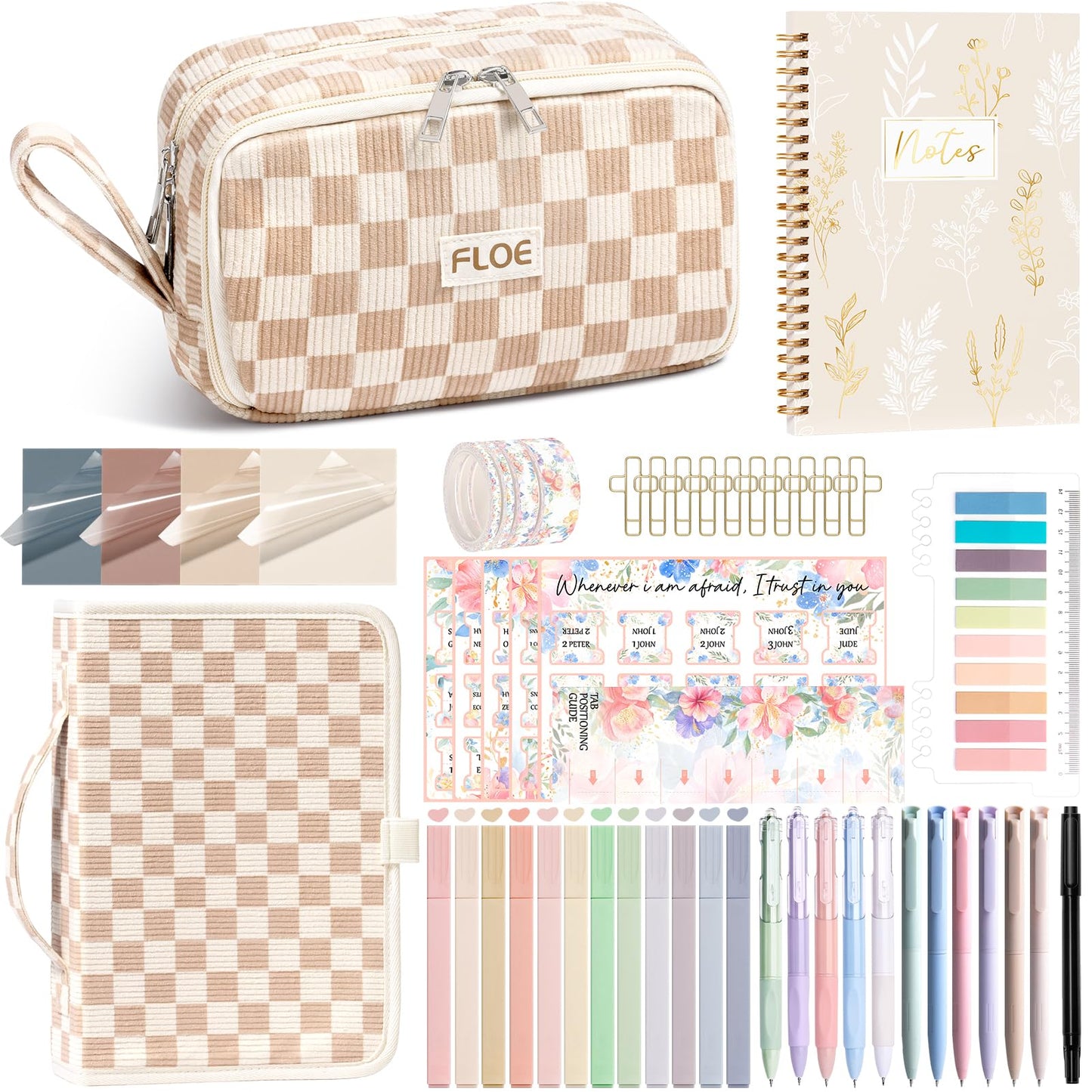 Bible Study Supplies Journaling Kit for Women with Bible Cover Case, Christmas Christian Gifts for Women Mom, Bible Study Tools Accessories Set w/Highlighter Pen, Pencil Case Notebook Annotation Kit