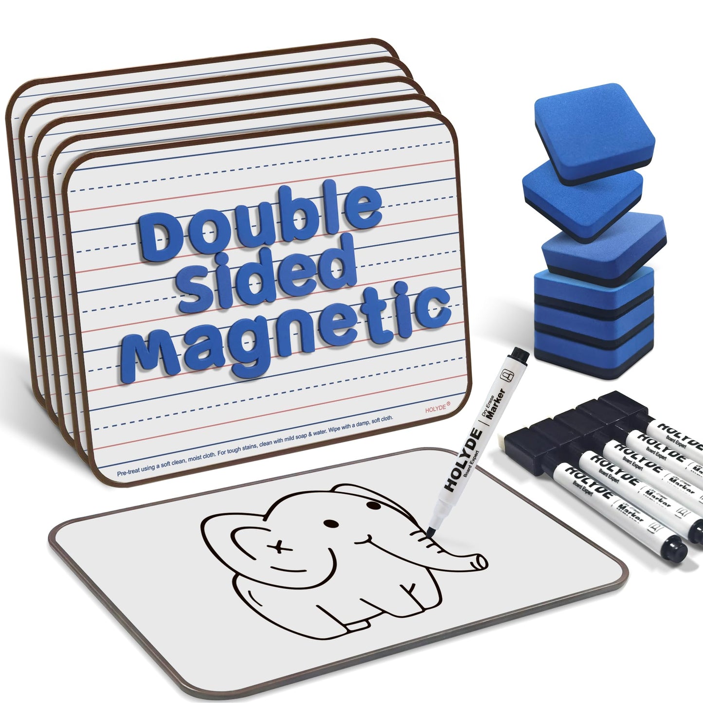 Dry Erase Boards 6 Pack, Double Sided Magnetic Small Whiteboards with Lines for Kids, Students, Teacher & Classroom Pack, Including 52 Pcs Alphabet Letters for Preschool Spelling