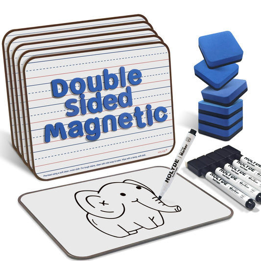 Dry Erase Boards 6 Pack, Double Sided Magnetic Small Whiteboards with Lines for Kids, Students, Teacher & Classroom Pack, Including 52 Pcs Alphabet Letters for Preschool Spelling