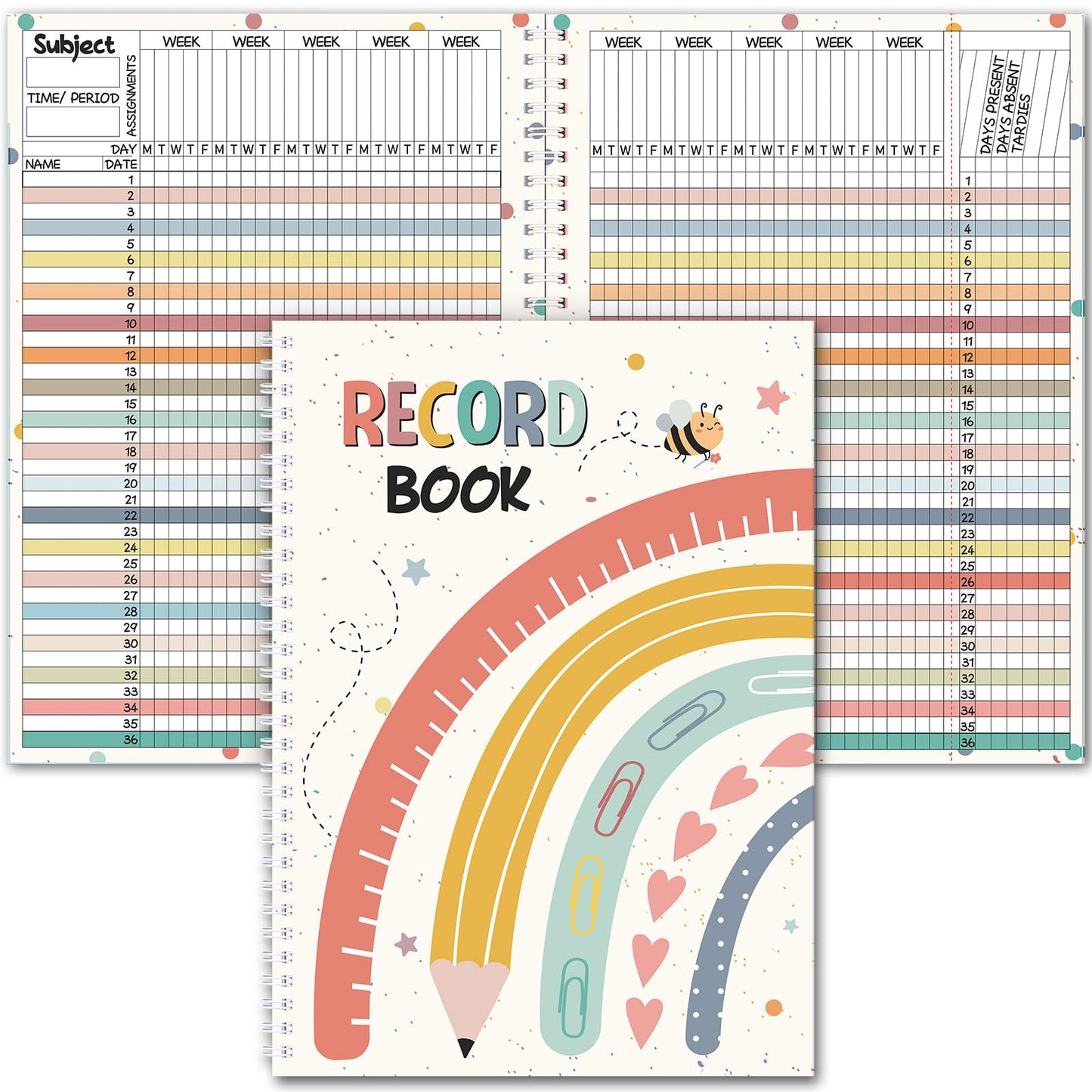 Fuyoooo Teacher Record Book 2026-2027 Spiral Bound Pencil Grade Book for Teachers Lesson Planner Attendance Books for School Classroom 8x11 Double Sided Boho Design Teacher Appreciation Gift