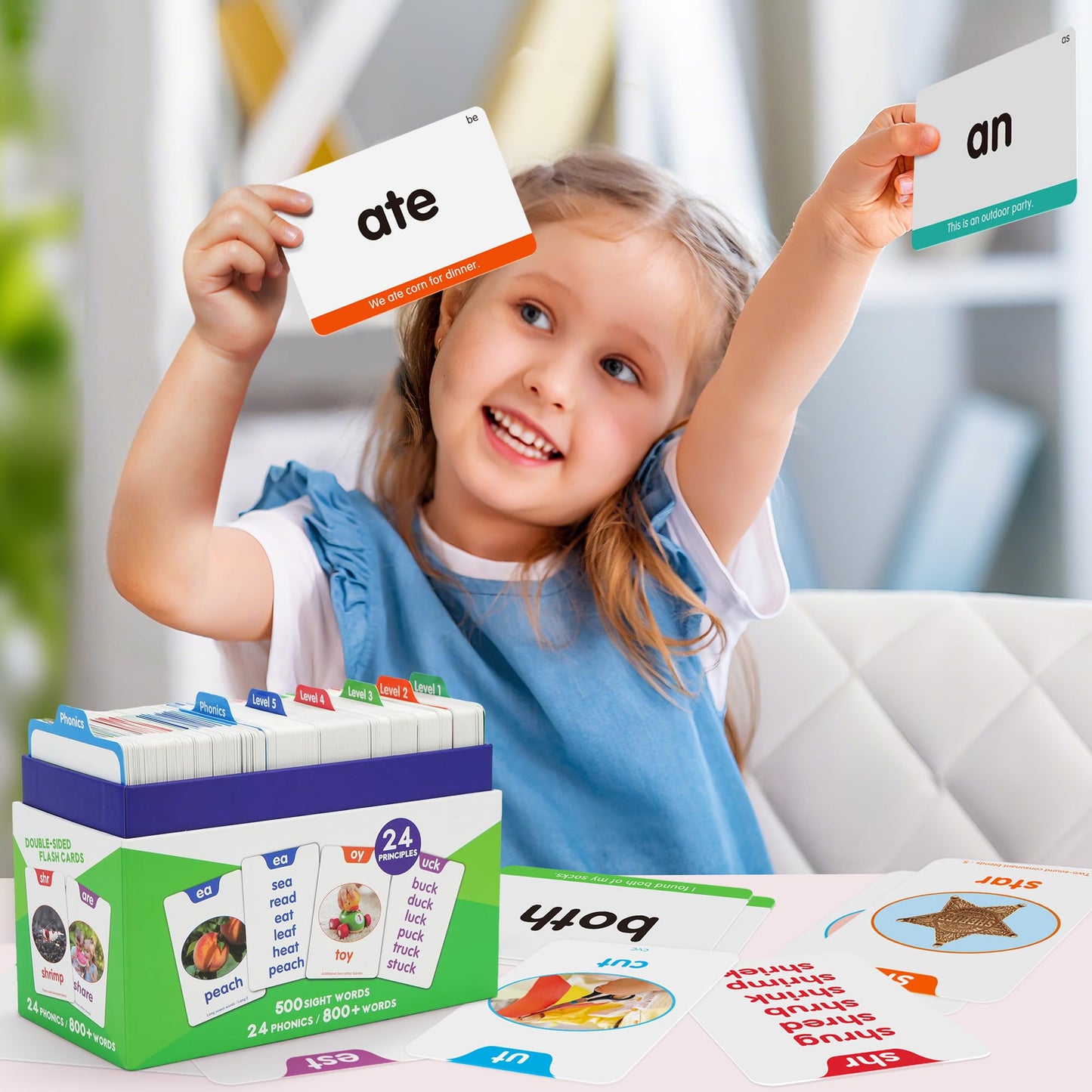 BenBen Sight Words & Phonics Flash Cards, 500 Sight Words & 800+ Words, Learn to Read CVC, Blends, Long Vowels, Dolch & Fry High Frequency Words for Pre-k Kindergarten 1st 2nd 3rd Grade Kids Ages 3-9