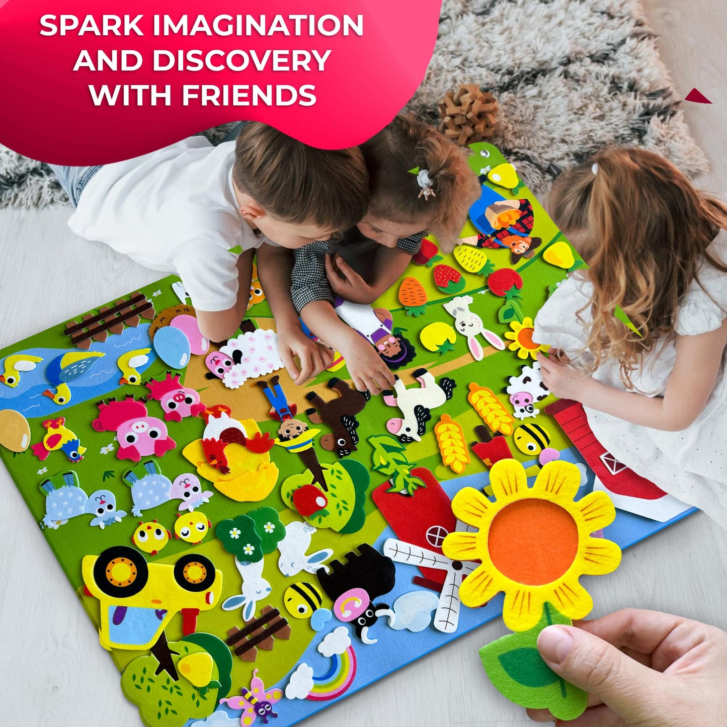 QUOKKA Farm Felt Board for Toddlers 61 PCS - Double-Thick Felt Board Story Set with Large 39х27,7 in. Durable Wall Activity Panel - Ideal for Storytelling Indoor Toddler Activities and Classroom