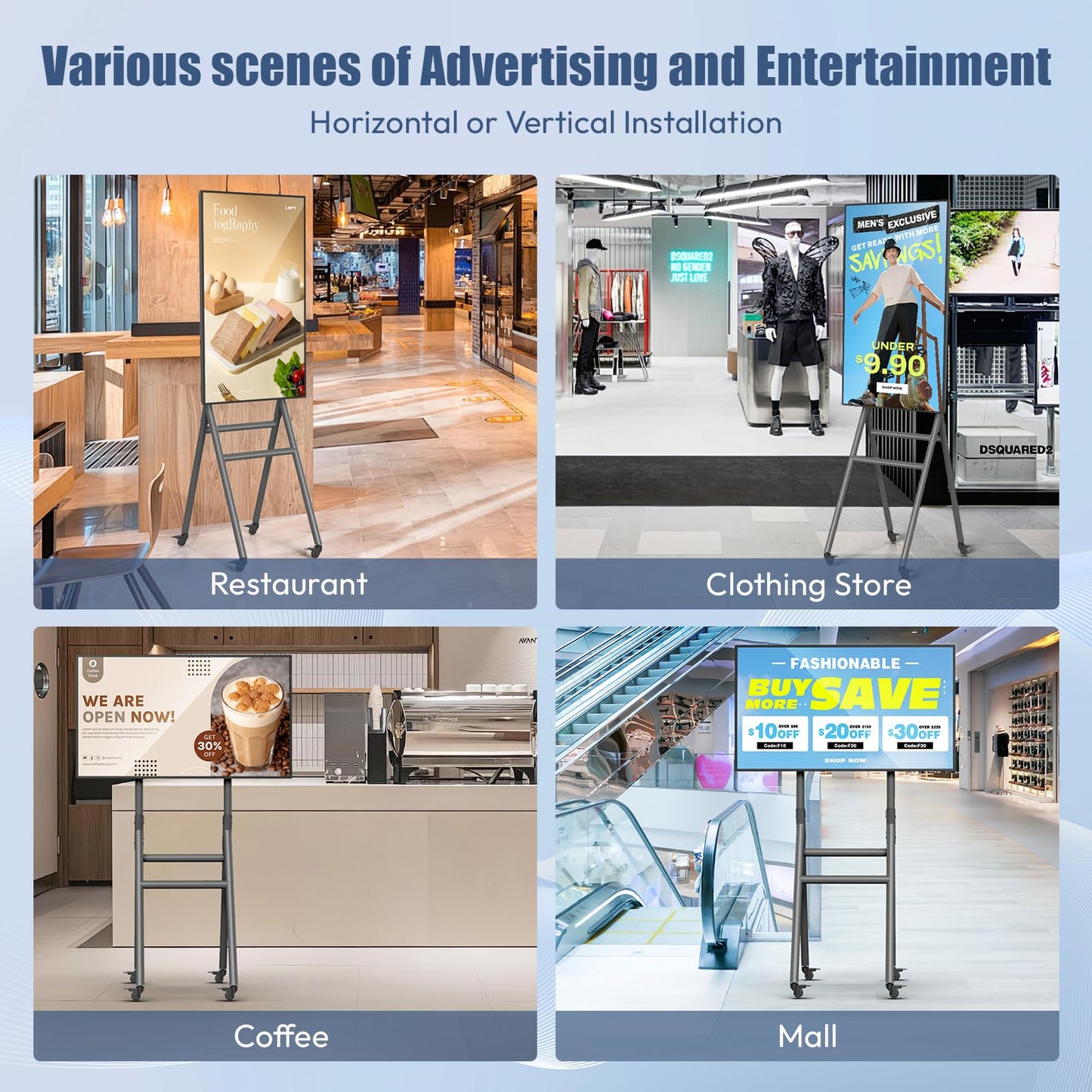 QIXZOCV MWE 43 Inch Mobile Digital Signage Display Kiosk with Flight Case, Portable Digital Poster with Screen Mirroring App Publishing, Advertising Display Kiosk, Android OS