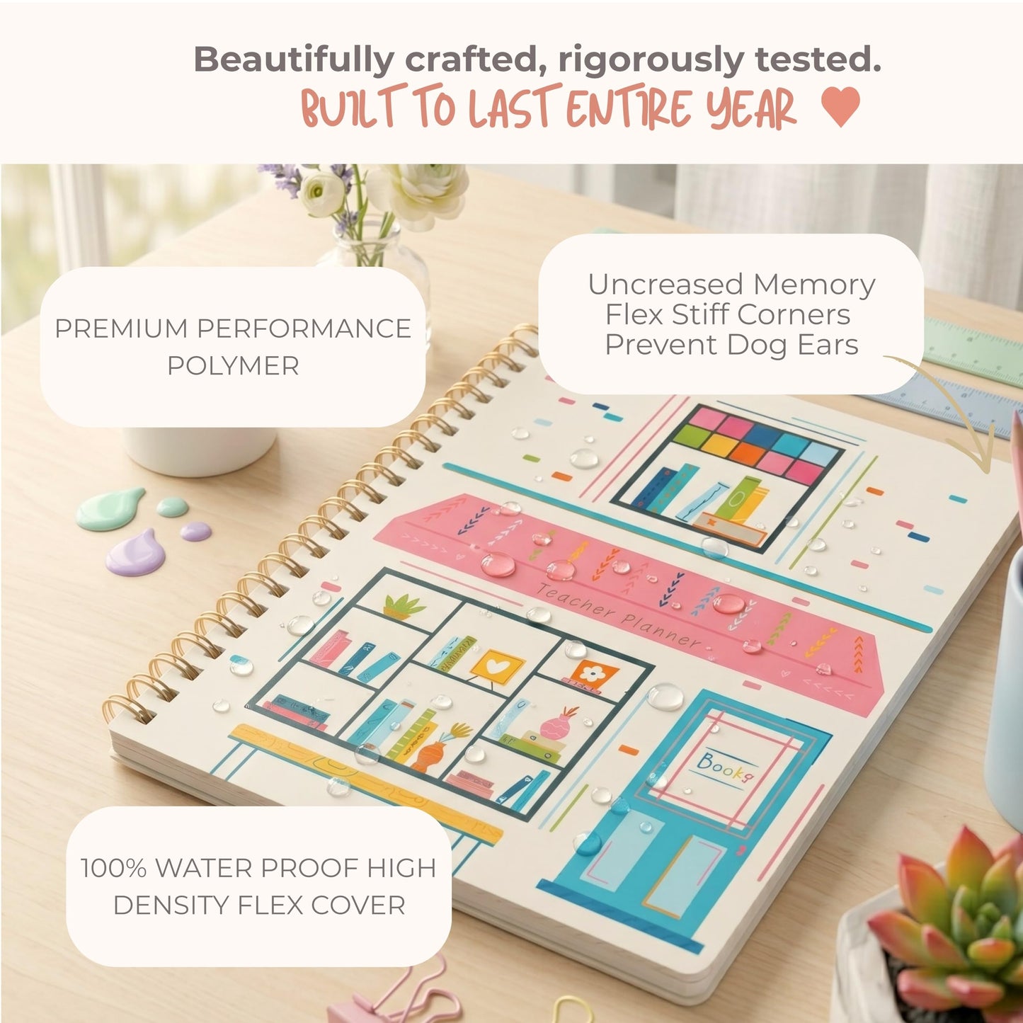 Undated Teacher Planner 8.5 x 11-12 Months & 52 Weeks | Colorful Bookstore Cover | Monthly & Weekly Lesson Plan Book with Stickers, Storage Pocket & Snap-In Bookmark | Classroom Organizer