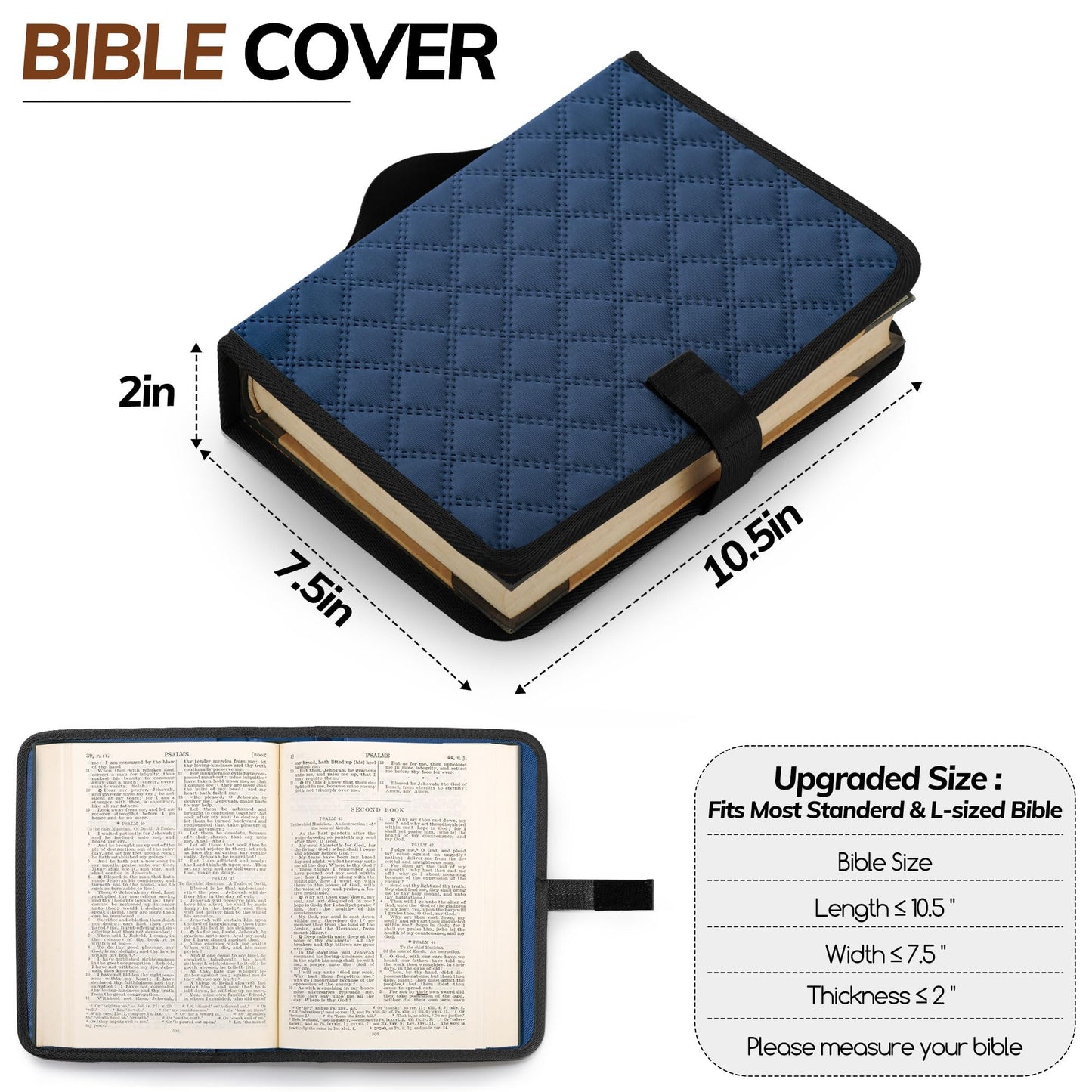 Derxizi Large Bible Bag with Bible Cover Case for Women, Quilted Church Tote Bags for Bible Study Supplies, Christian Gifts for Women (Blue)