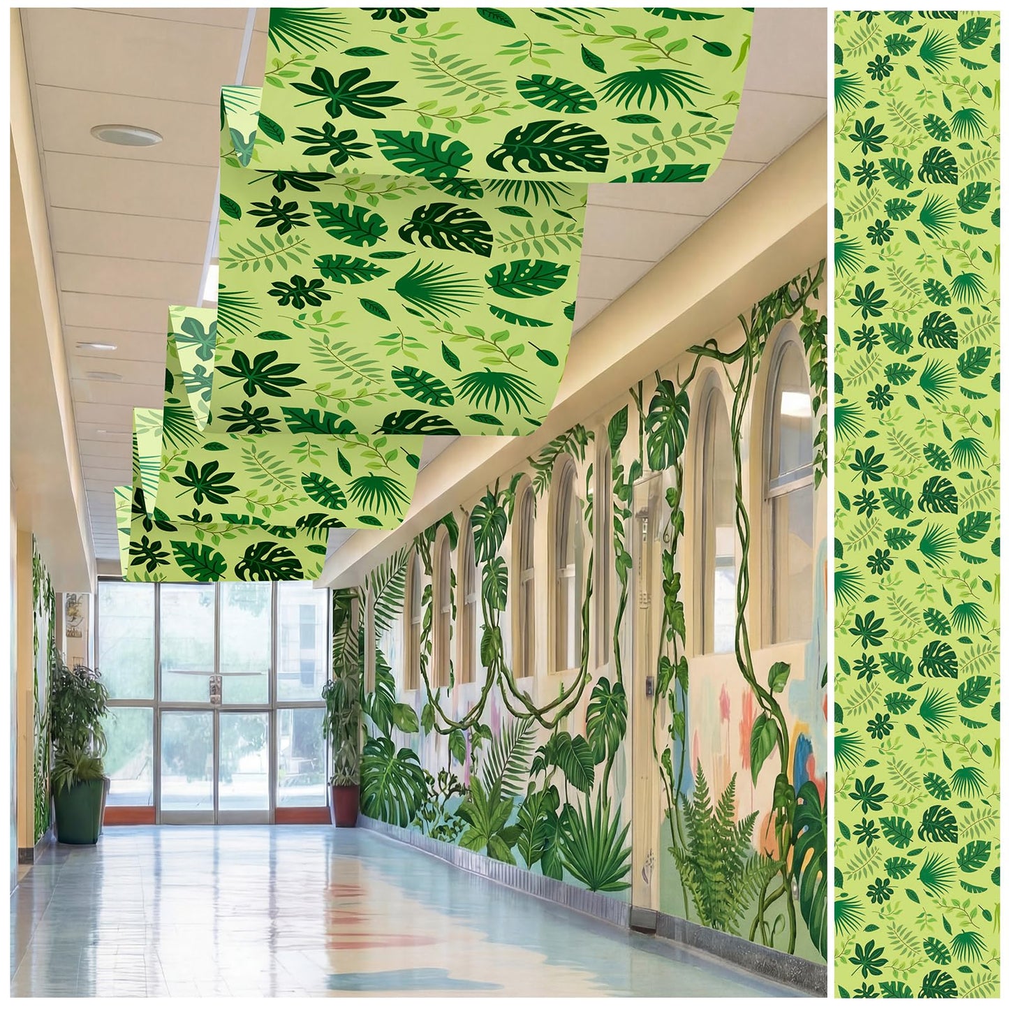 Feifeiya 3 Pcs 36 ft Jungle Theme Party Decor 2026 Vbs Decorations Tropical Forest Palm Leaves Rainforest Safari Jungle Ceiling Banner Party Hanging Decor for Vbs Sunday School Classroom