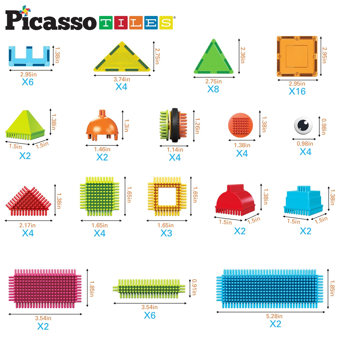 PicassoTiles Magnetic Tiles & Hedgehog 2-in1 Interlocking Brush Connector Magnet Building Blocks Construction Set Learning Playset STEM Toys Development Preschool Education Toy Toddler Age 3 Up PTE21
