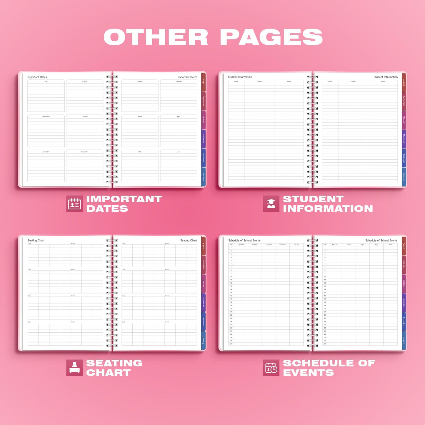 Teacher Lesson Planner 2026-2027 Academic Year, Aug 2026-Jul 2027, Deluxe 26-27 Lesson Plan Book for Teachers Supplies & Homeschool Planner with Pocket & Monthly Tabs, 8.5" x 11", Pink Ombre