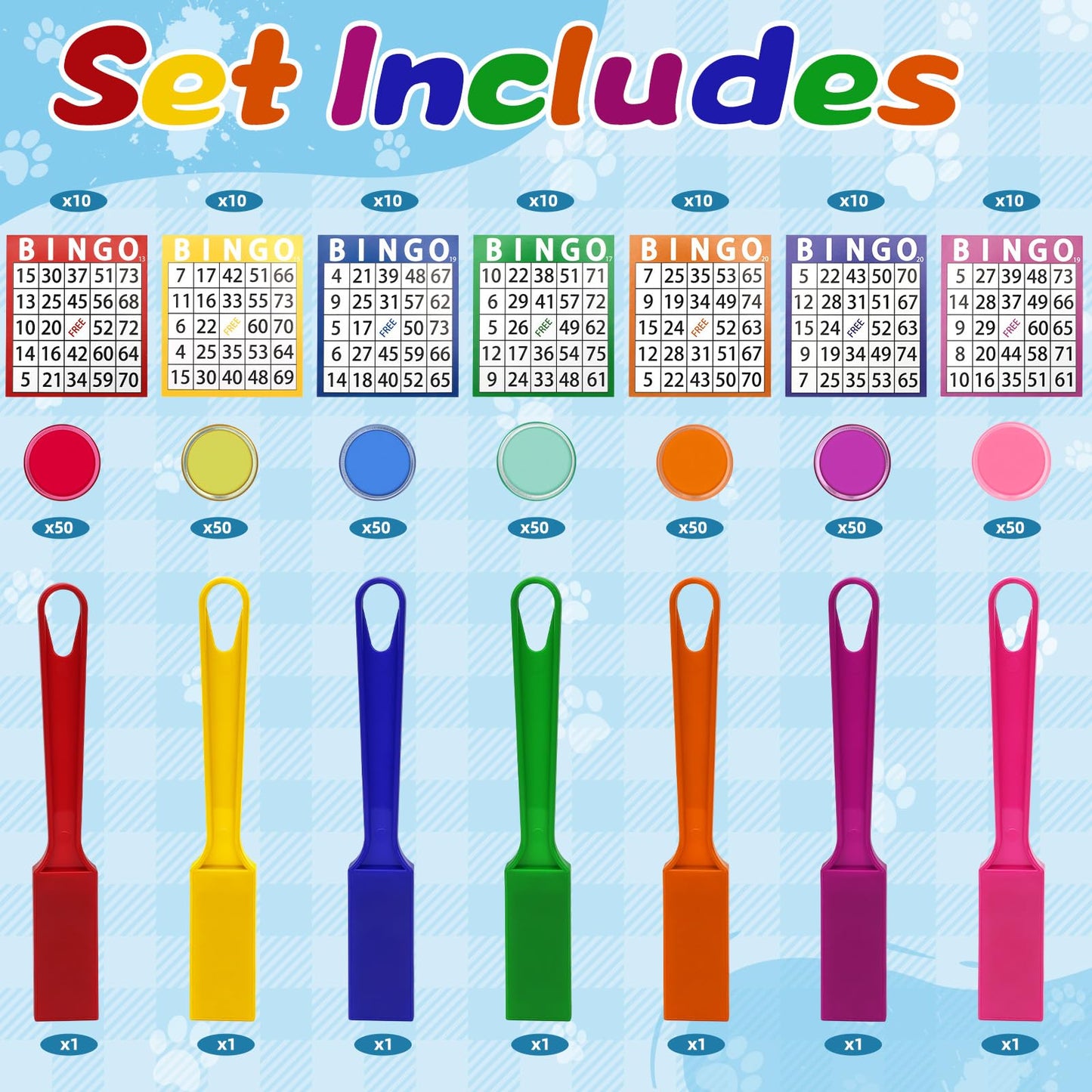 Coopay Magnetic Bingo Wand Chip and Game Card Set - 7 Pack Magnetic Wands, 350 Colorful Metal Chips, 70 Bingo Paper Cards for Kids Classroom Science Learning Counting Family Game Night Educational