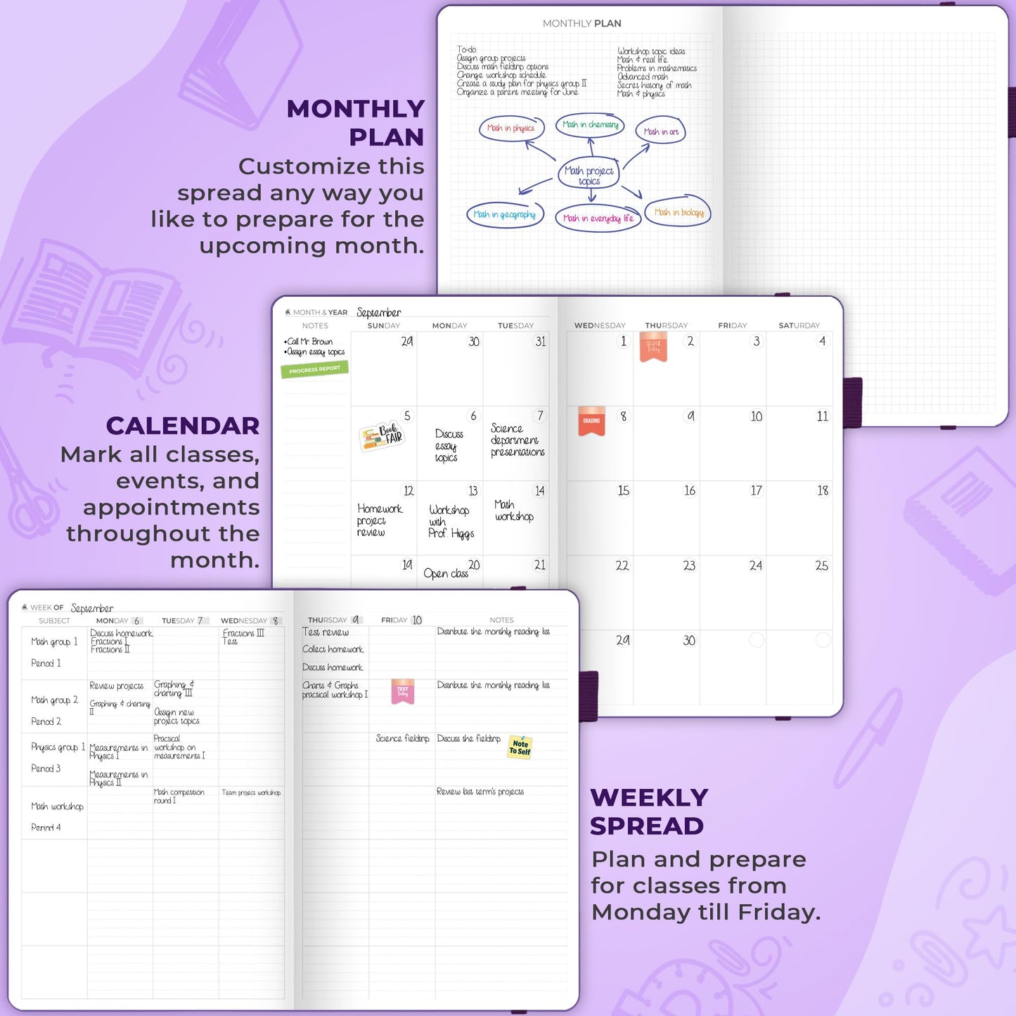 Clever Fox Teacher Planner – School Year Planner with Calendars & Lesson Plans – Teacher Plan Book for Classroom & Homeschool Organization - Undated, 7x10″, Hardcover (Purple)